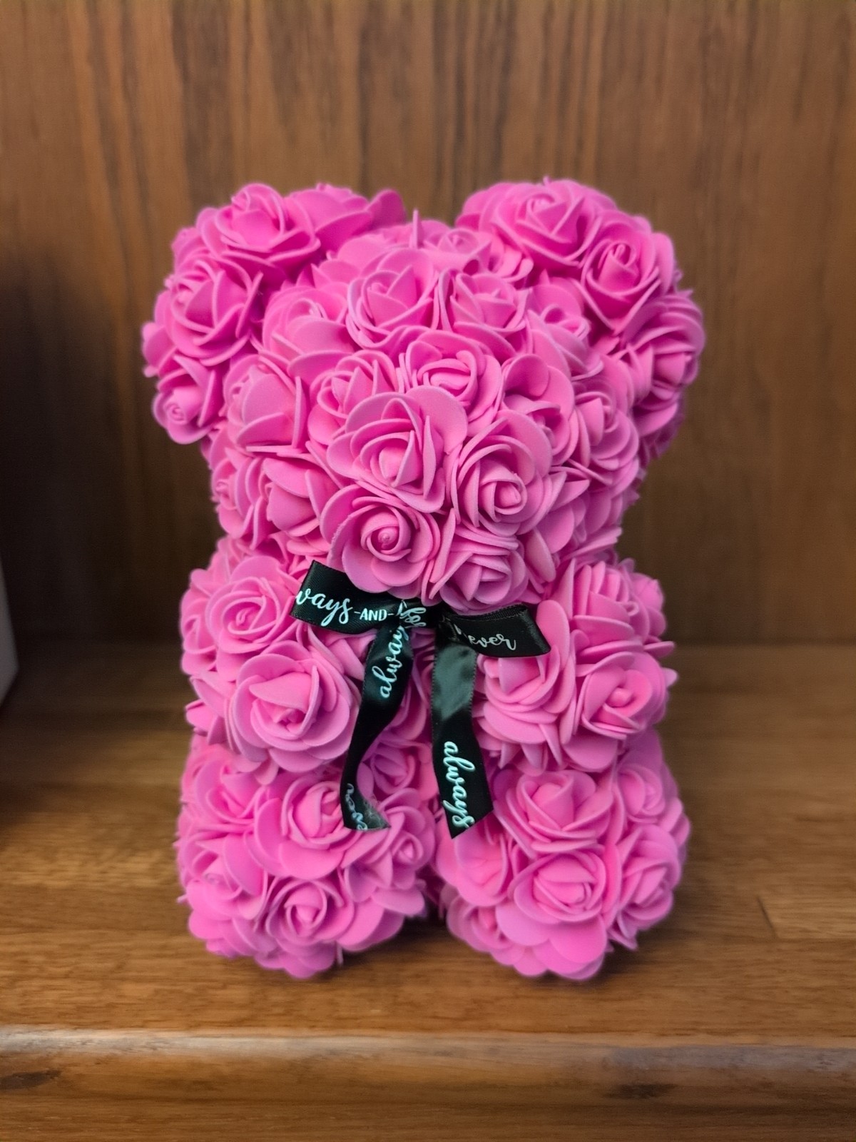 Always and Forever Pink Flower Bear With Box Artificial Rose Flowers