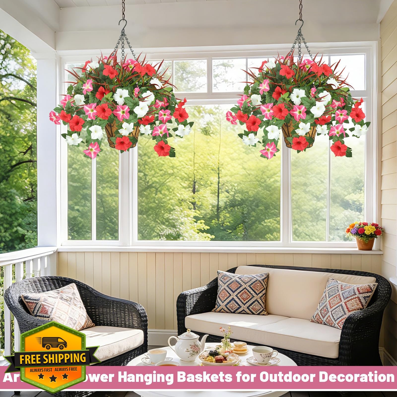 unlemoni 5pc Artificial Hanging Flowers Outdoor, UV Resistant Silk Petunias