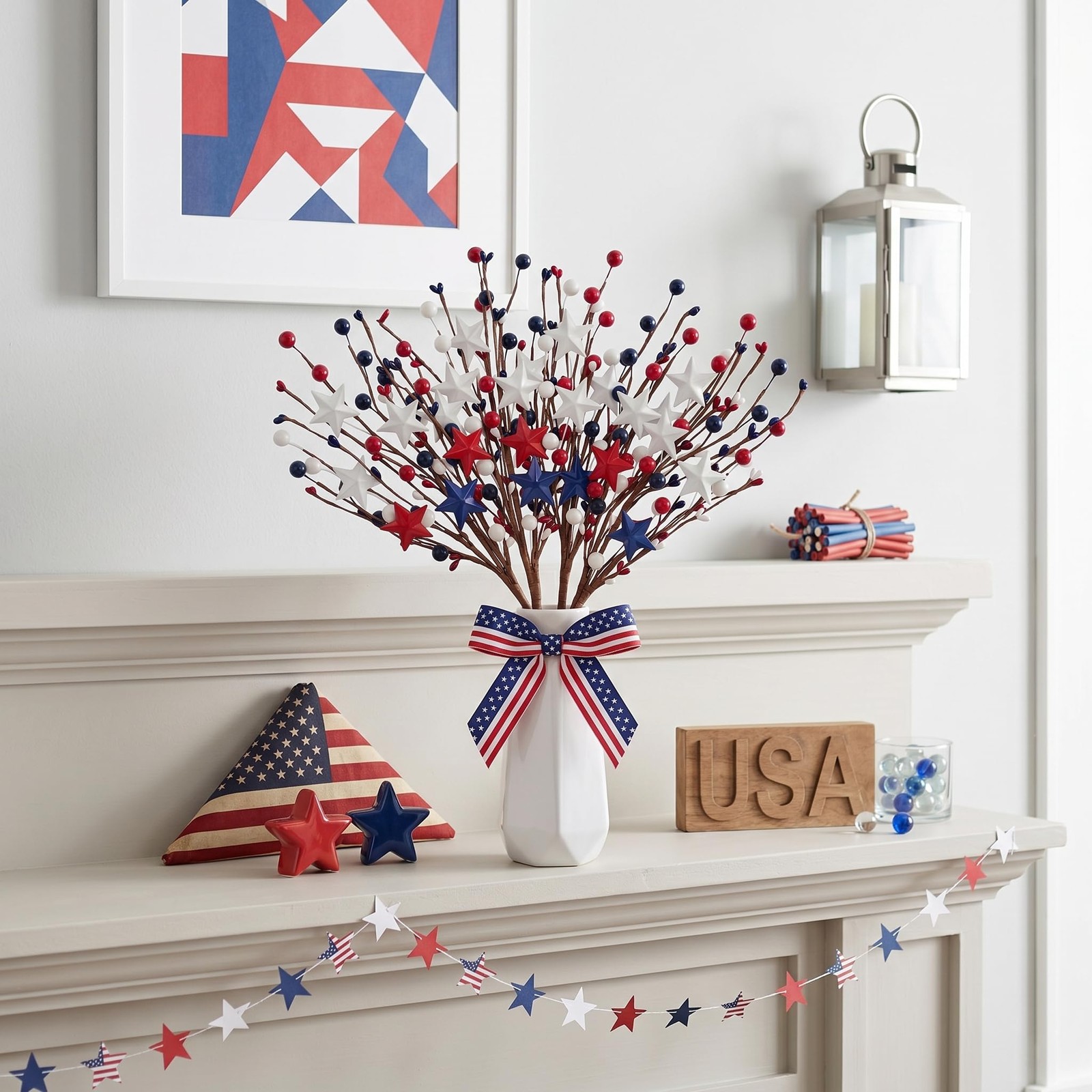 4 Pcs 4th of July Decorations Star Sprays, Red White and Blue Patriotic Decor…