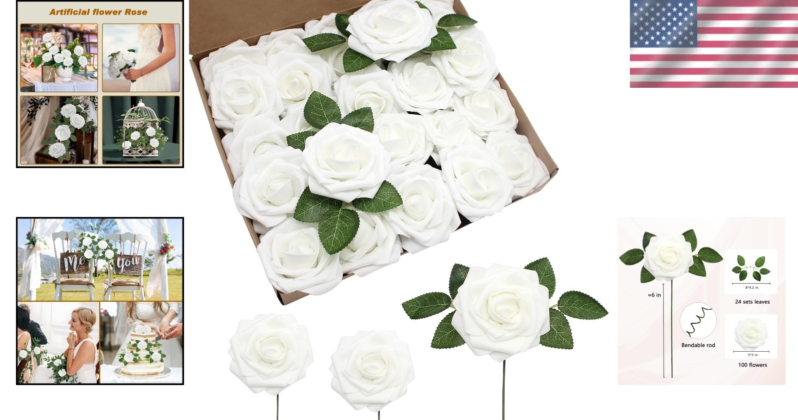 Fake Roses with Bendable Stem – Real Looking Flowers 100pcs