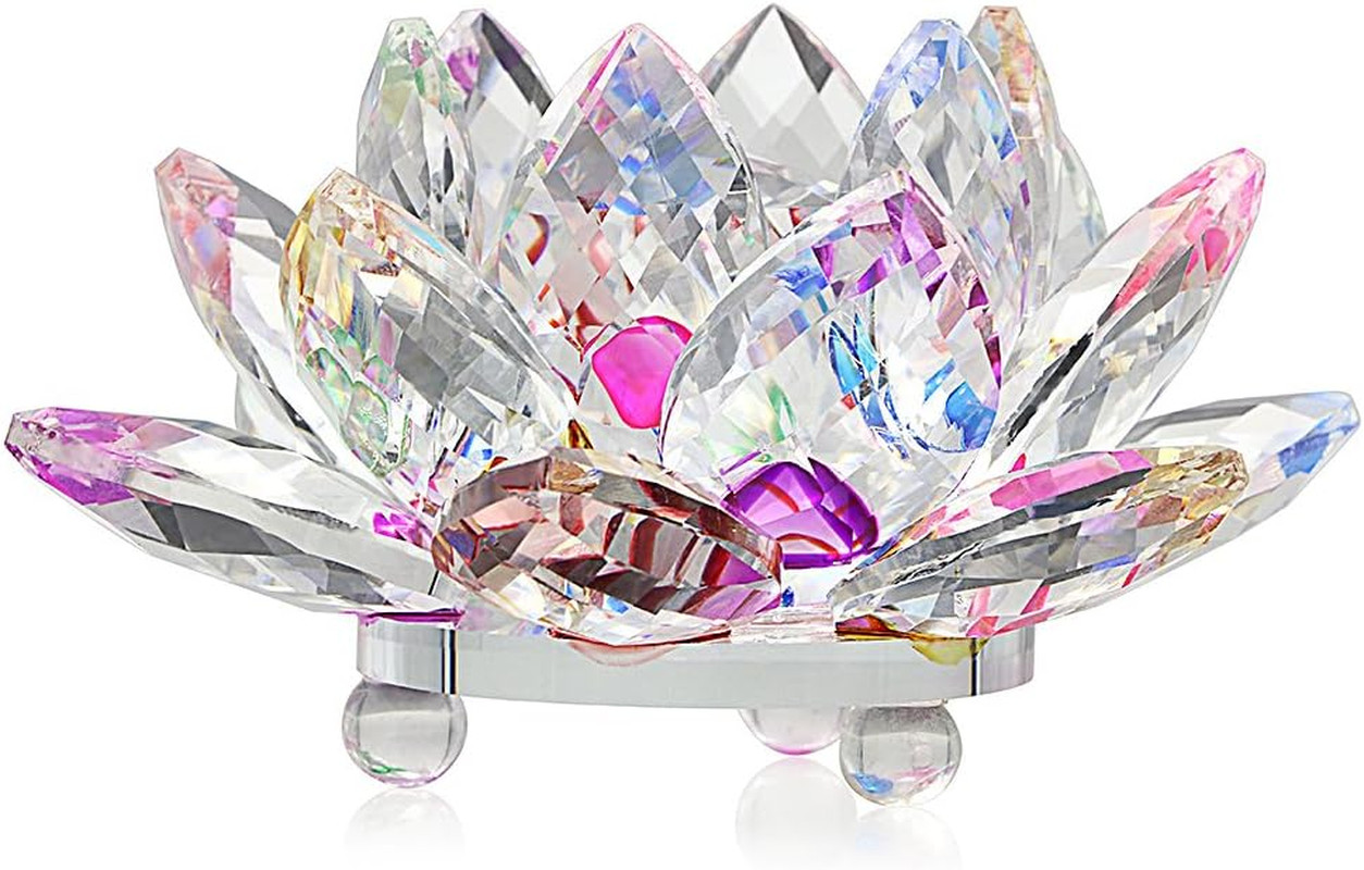 Sparkle Crystal Lotus Flower Hue Reflection Feng Shui Home Decor with Gift Box (
