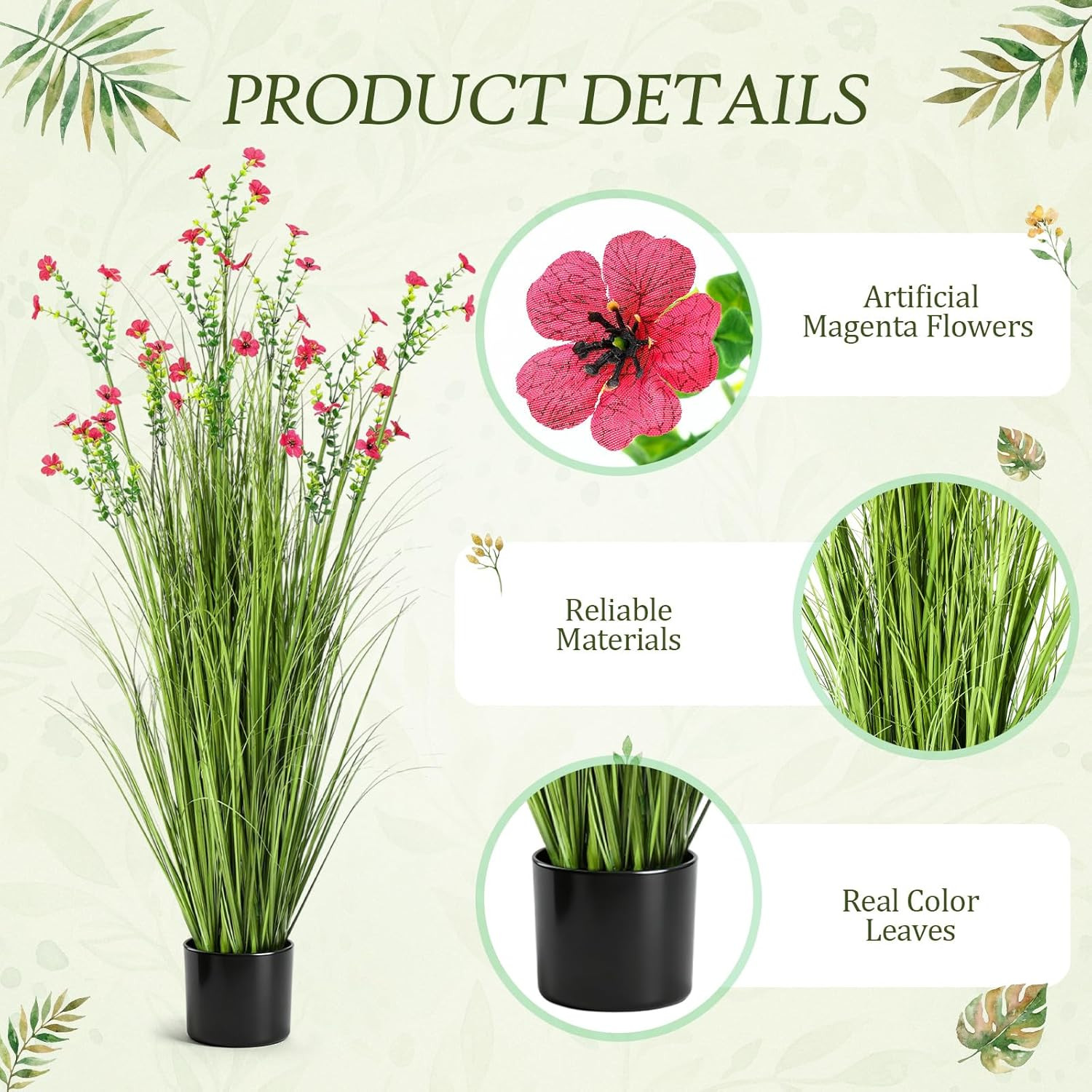 2 Pack 4Ft/47Inch Artificial Grass Plant Outdoor Artificial Greenery Grass in Po