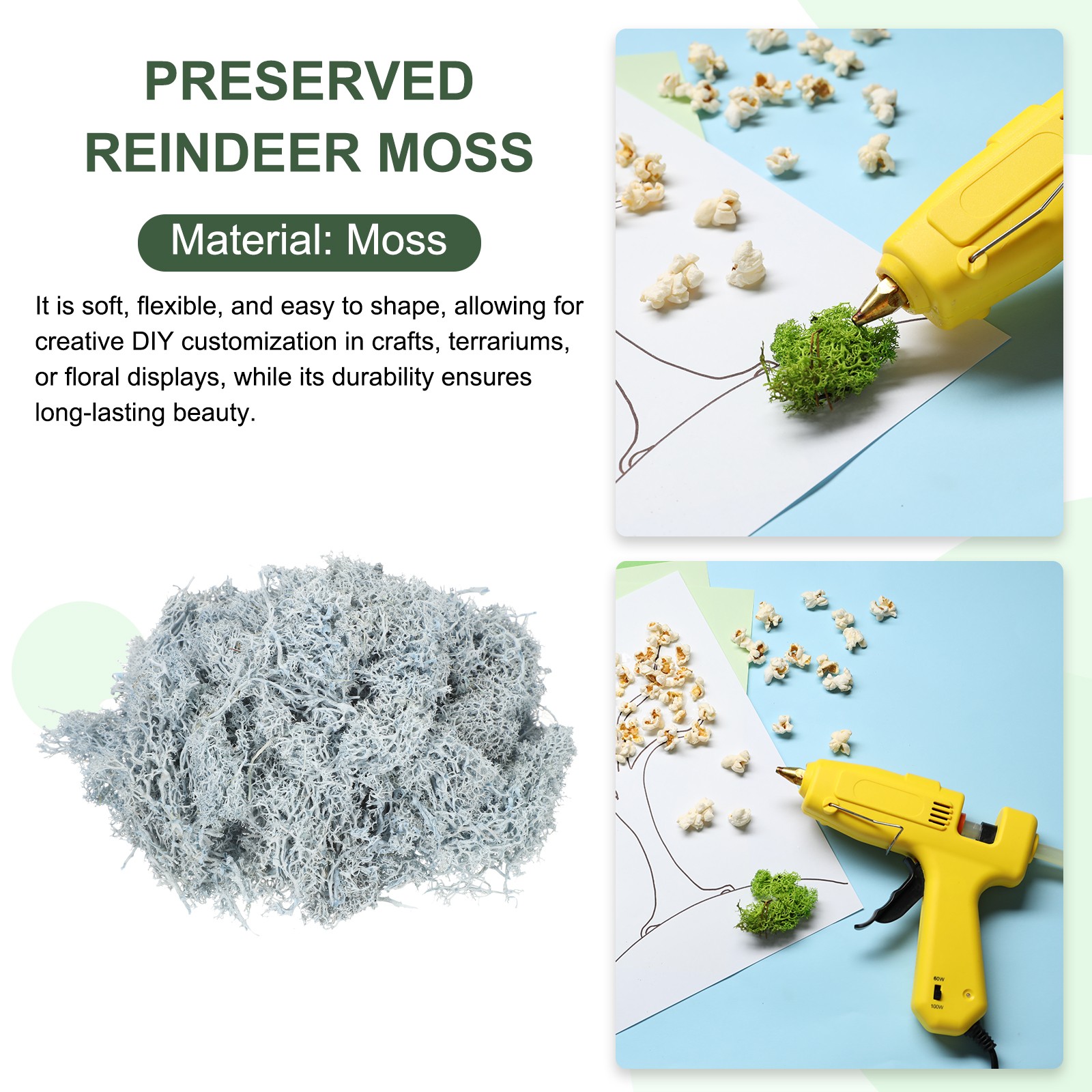 3oz Preserved Reindeer Moss, Light Blue Decorative Artificial Fake Moss