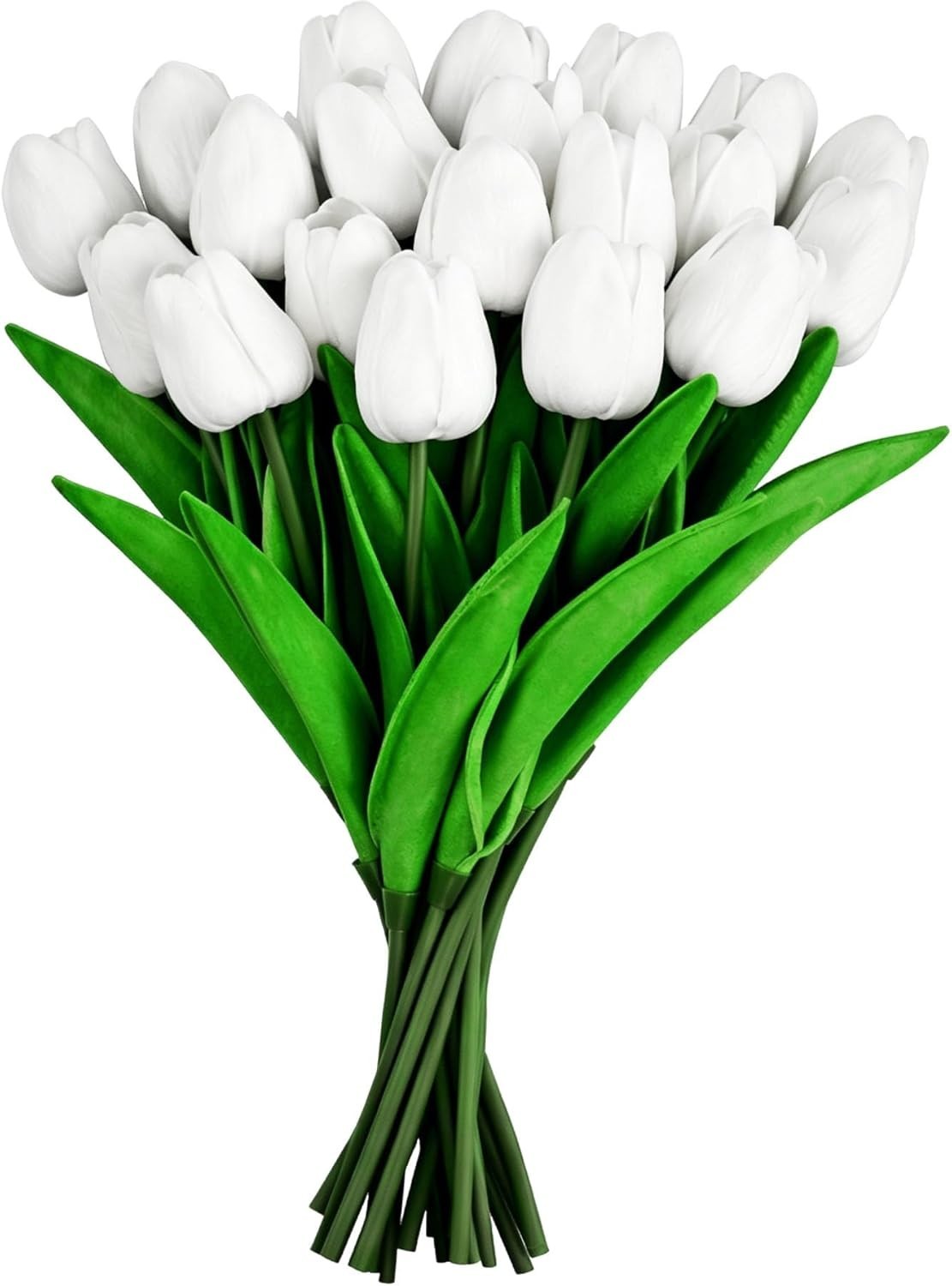 White Artificial Tulips Flowers,20 PCS PU Fake Tulips for Outdoors & Indoors,…