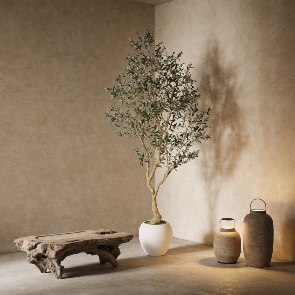 Artificial Olive Tree 8.2FT Tall Faux Plant with White Pot Indoor Decor