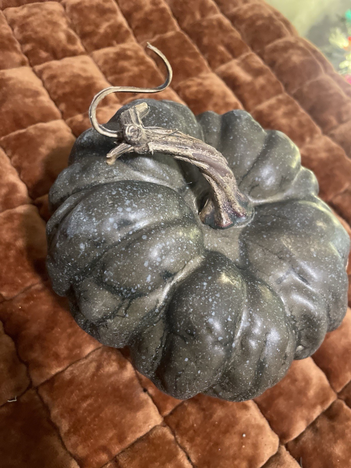 Pottery Barn Faux Pumpkin Charcoal Green Olive 6” Tall Small