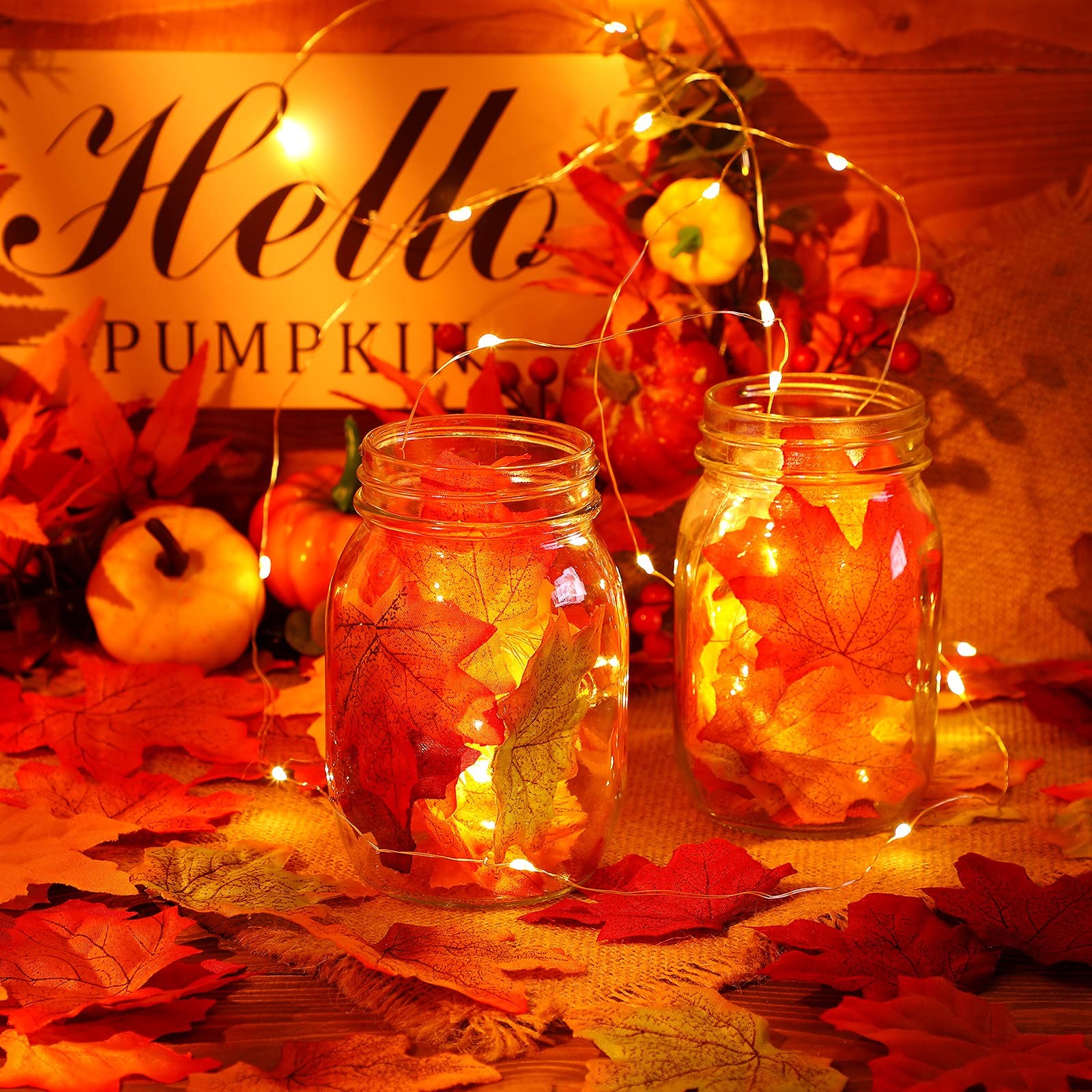 500 PCS Artificial Fall Maple Leaves Thanksgiving Fake Autumn Table Decor