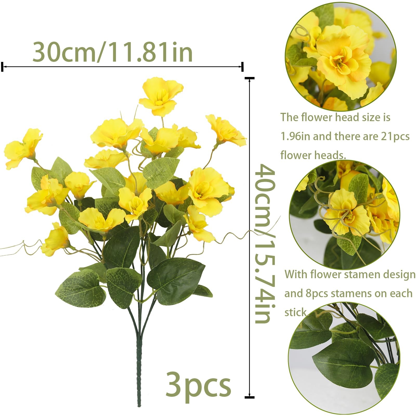 3 Pcs Artificial Flowers for Outdoors Hibiscus Spring Summer Decor Yellow Art…