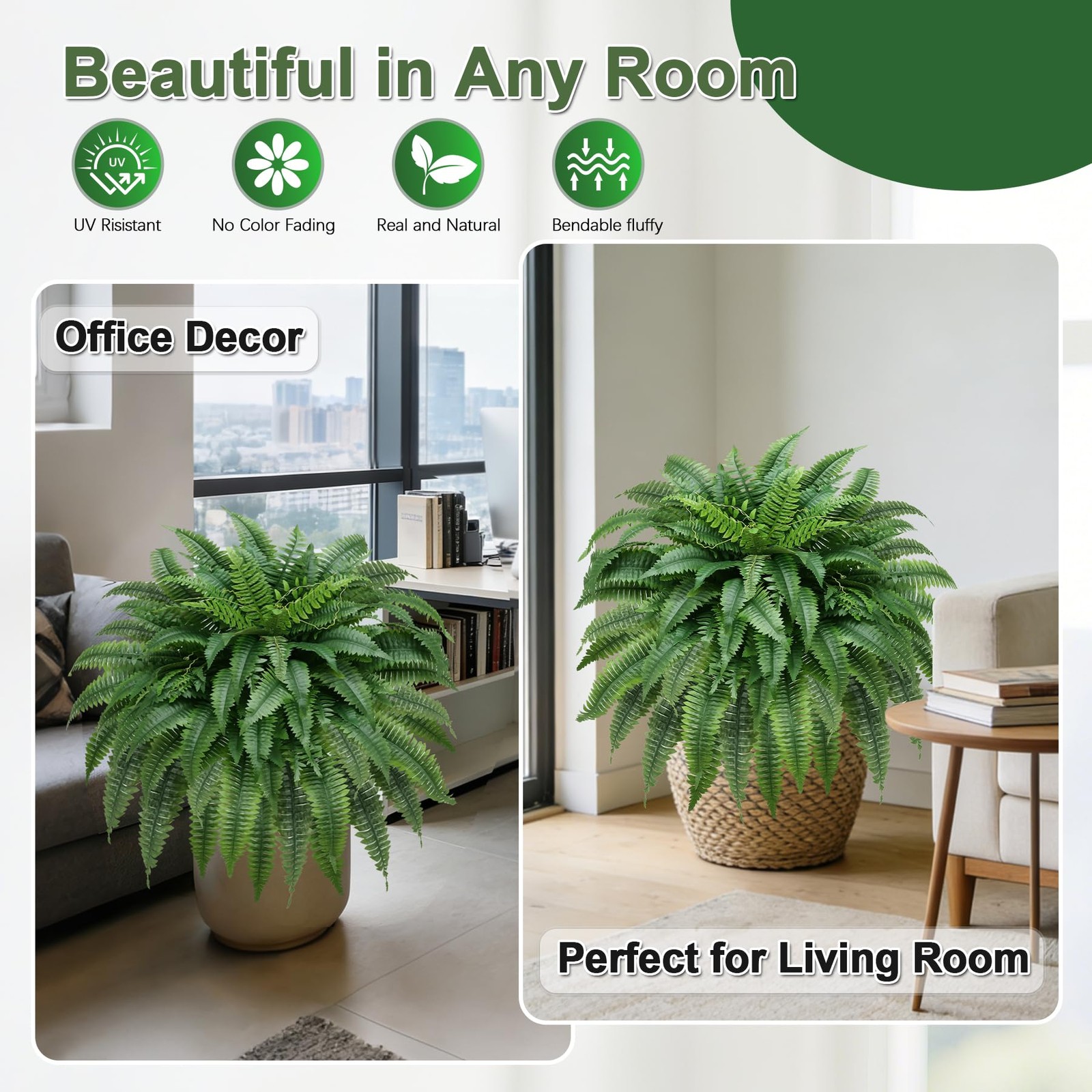 Set of 2 UV-Resistant Fake Boston Fern Bush with 128 Branches, 51″ Large Faux…