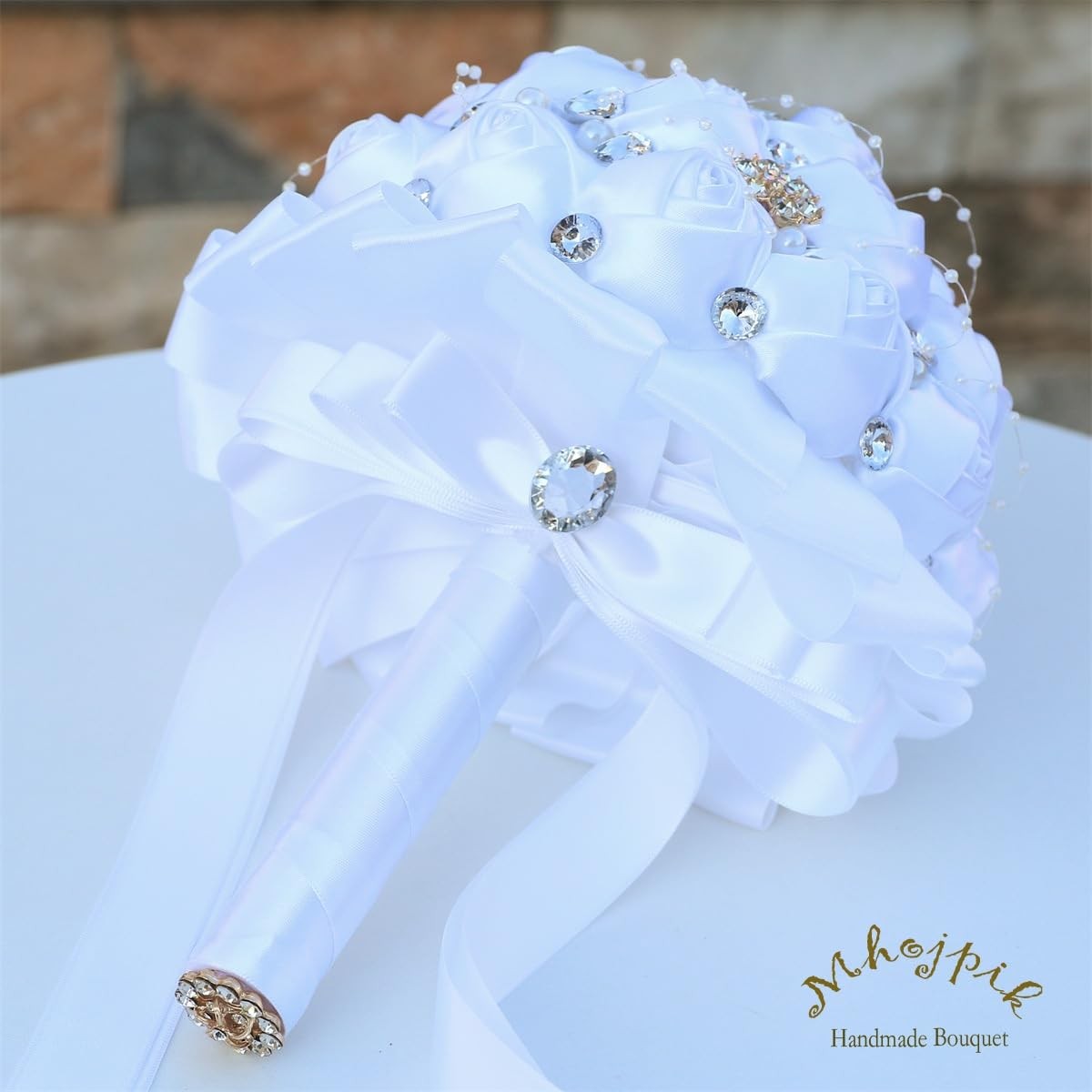 8.7″ White Bridal Wedding Bouquet Round Holding Bouquet Throw Toss Artificial…