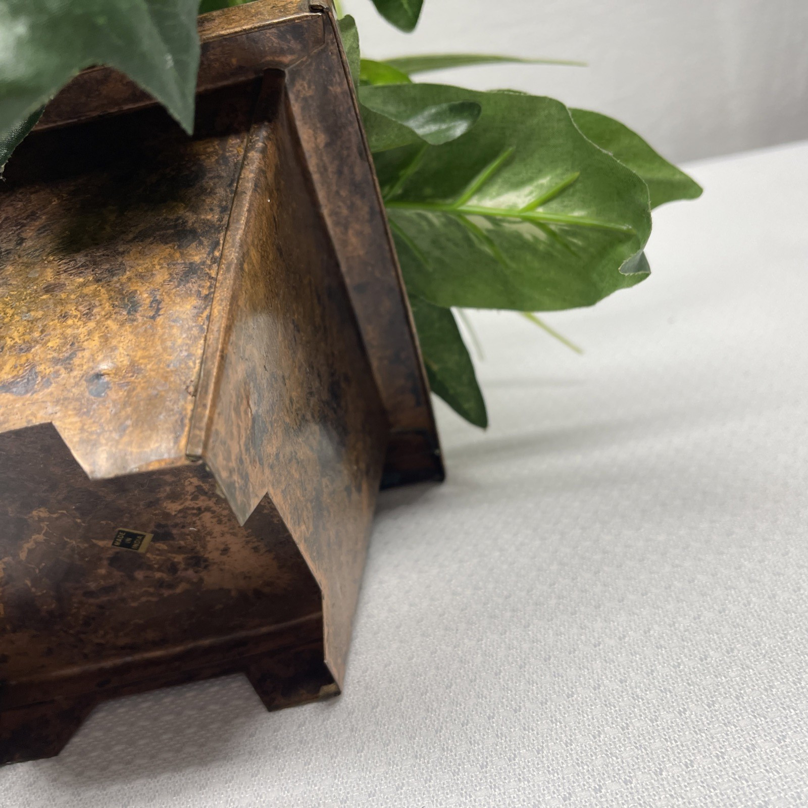 Artificial Indoor Mixed Plants Faux Copper Square Planter Pot 13″ Tall 15″ Wide