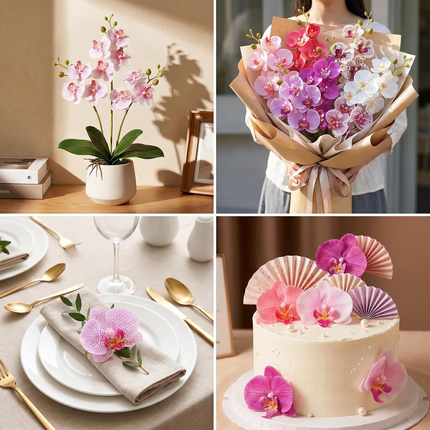 24PCS Artificial Orchid Flower Heads Silk Phalaenopsis DIY Wedding Craft Decor S