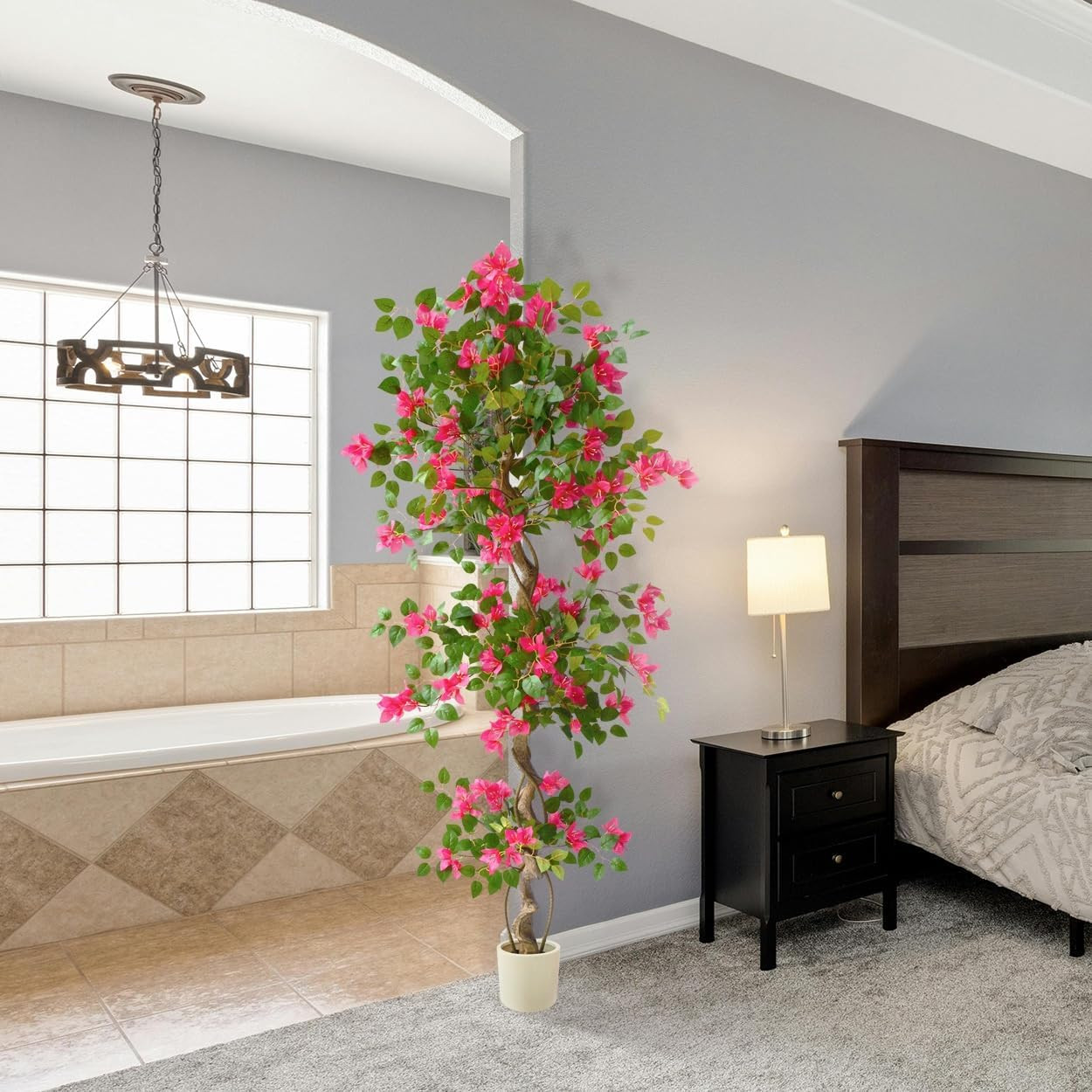 6Ft Faux Bougainvillea Tree in White Planter for Home & Wedding Décor