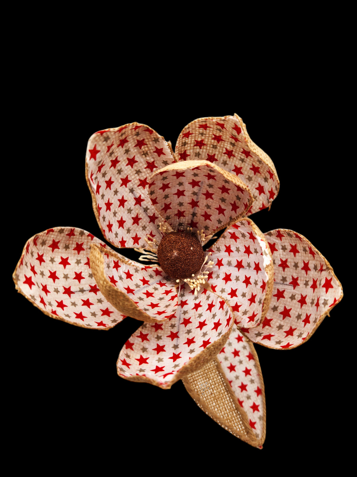 Burlap Patriotic Magnolia Flower Pick Spray Home Decor B828-3 Red, Brown