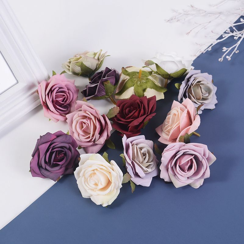 Rose Head Silk Wreath Flowers Wedding Party Home Decor Artificial Flower 7cm 5pc