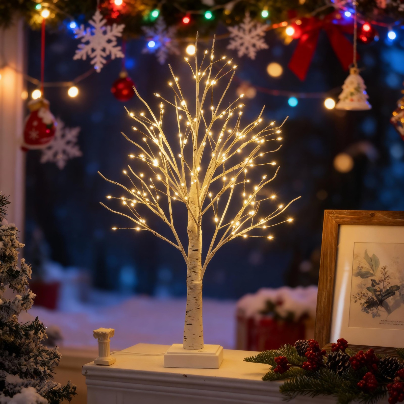 Lighted Trees for Indoor Decor, 24”2FT White Birch Tree with 144 LED Lights, …