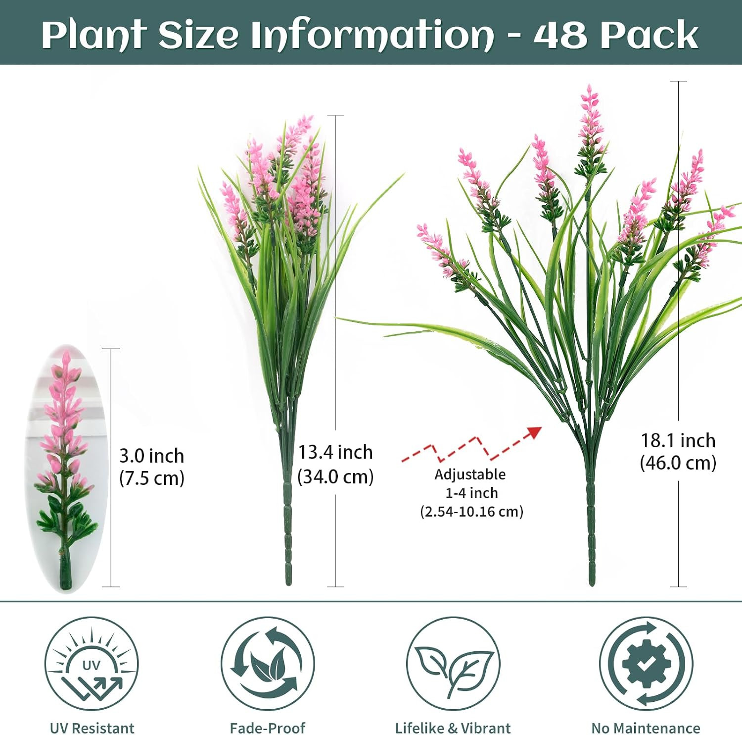 48Pcs UV Resistant Fake Monkey Grass with Pink Flowers for Home & Garden Decor