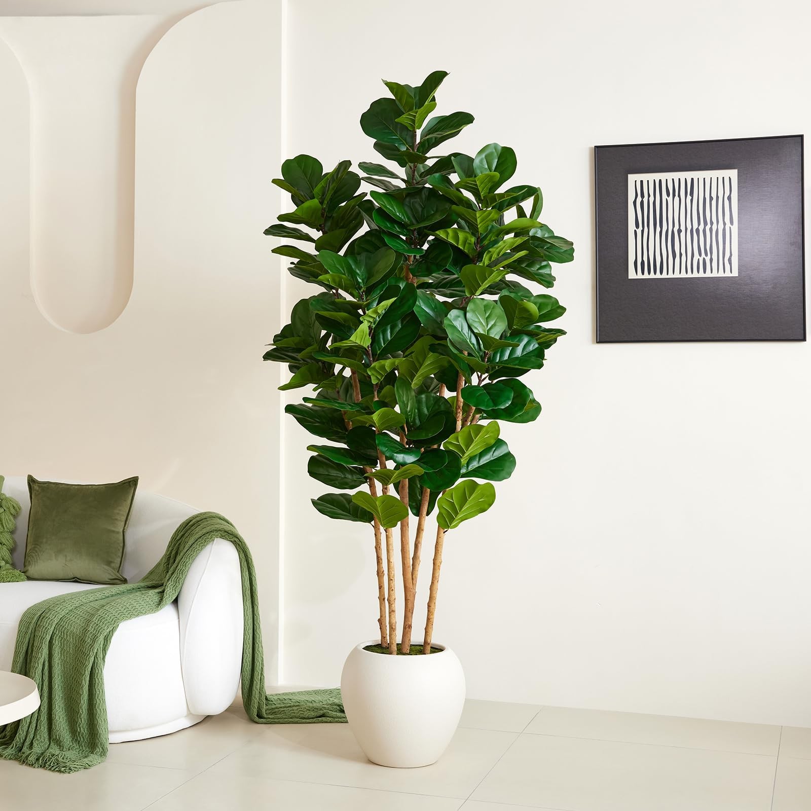 7FT Artificial Fiddle Leaf Fig Tree with White Planter – Tall Fake Tree, 4 Re…