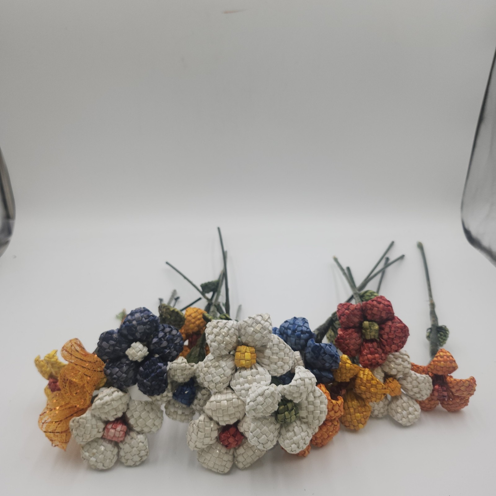 12 in. Artifical Stems Lot Of Vintage Straw Handmade Flower Flowers woven