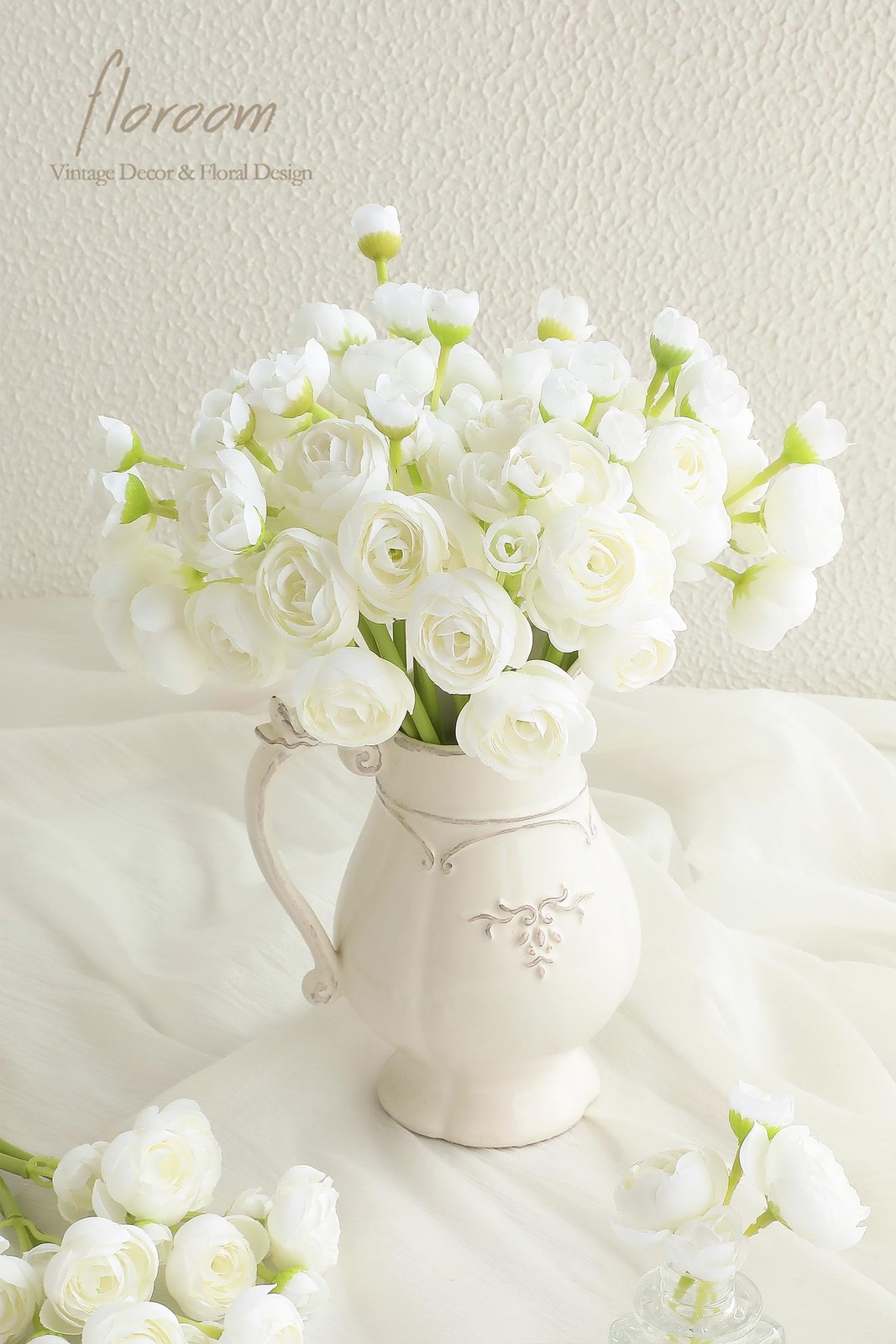 Ranunculus Artificial Flowers 18 Pcs White Faux Silk Mini Ranunculus Bulk Fak