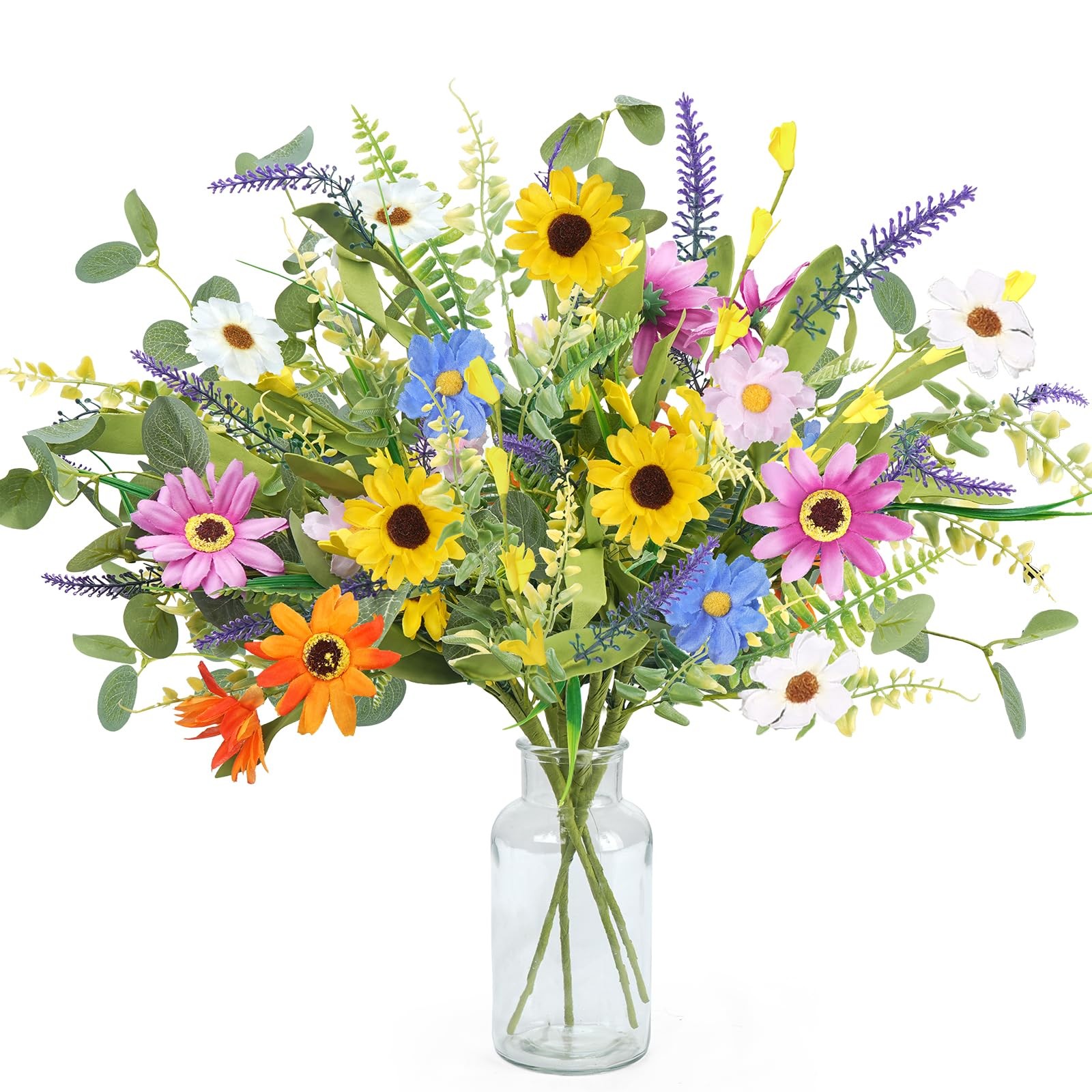 4 Bundles Colorful 20 Inch Artificial Daisy Fake Silk Spring Flowers Bouquet