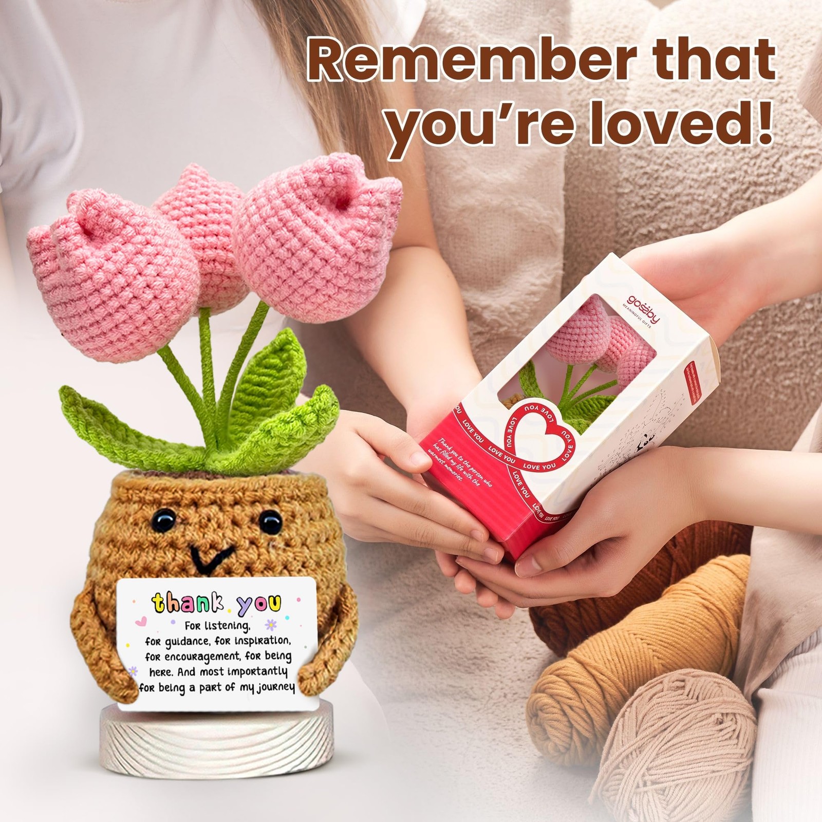 Handmade Crochet Tulip Flower Plant Uplifting Gift Desk Car Decor Appreciation