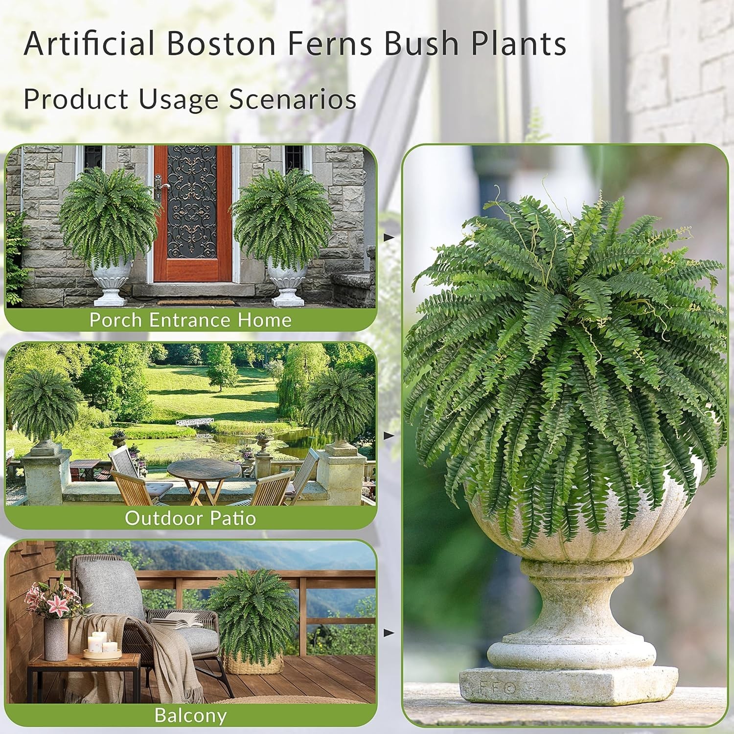 50″ Artificial Boston Ferns, Fake Bush Plants, Large Faux Ferns with 96 Frond…