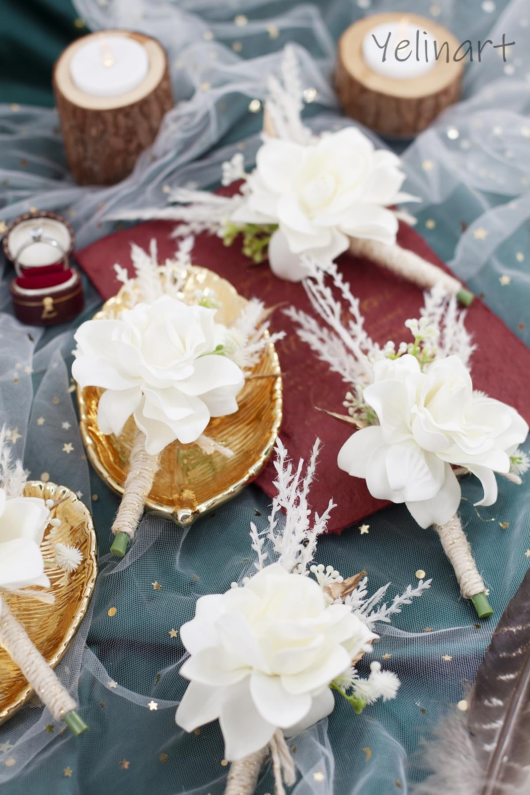 1 PCS Ivory White Boutonniere Men Wedding Groom Cream Artificial Rose Flower