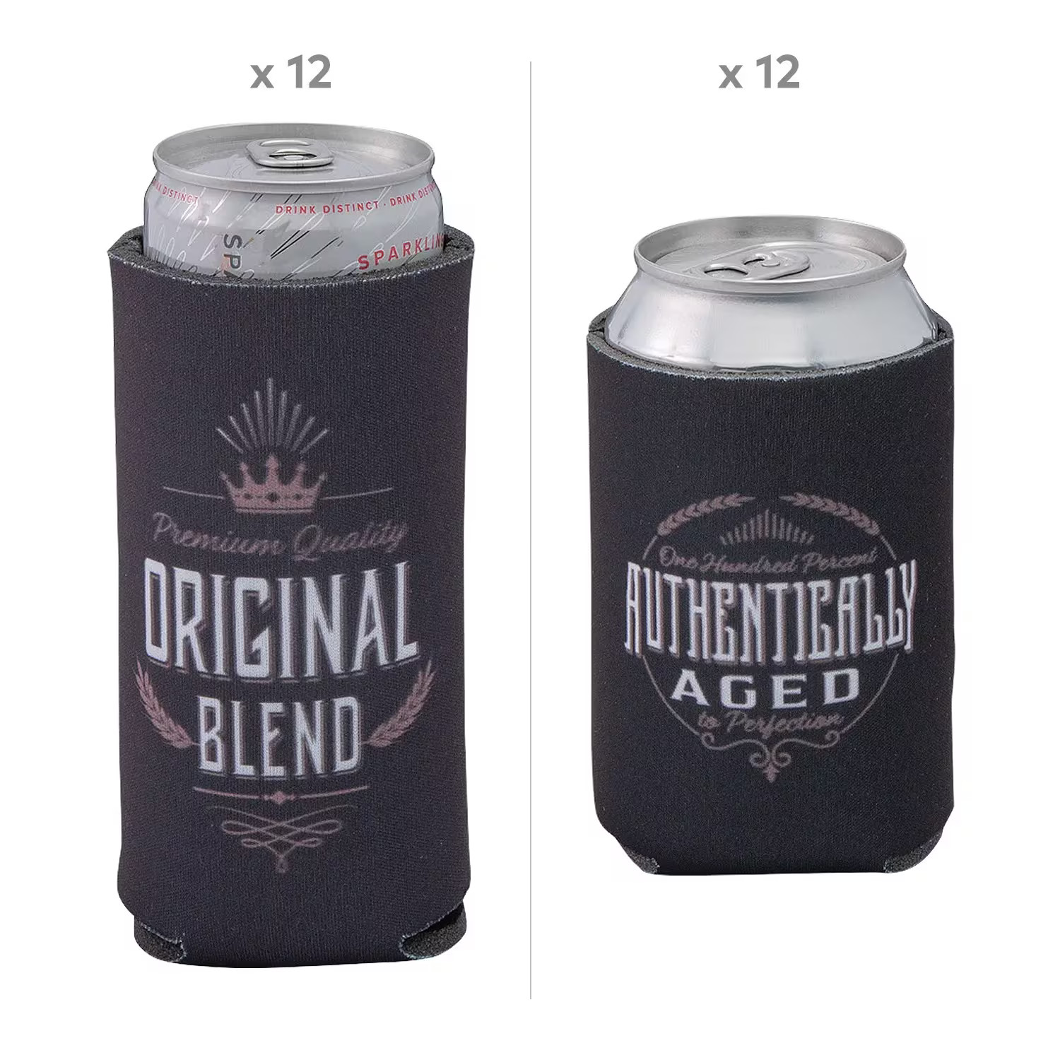Vintage Aged to Perfection Slim & Standard Can Coolers – 24 Pc
