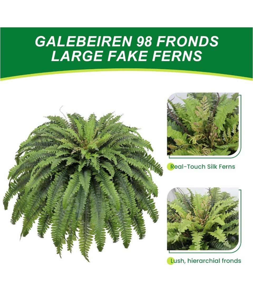 50″ Fake Ferns Artificial Plants Large, 98 Fronds Artificial Ferns for Outdoors