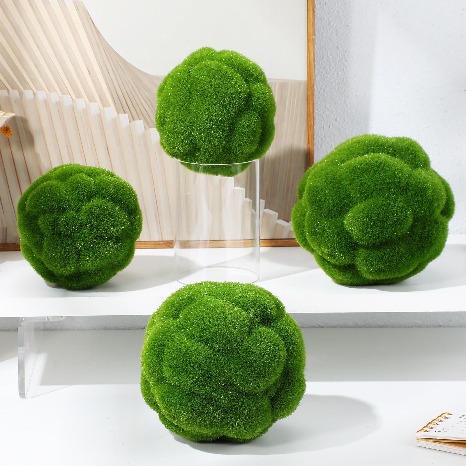 4 Pcs 9.44×4.72 Inch Green Mossy Ball Ornaments For Vase Bowl Fillers Decor