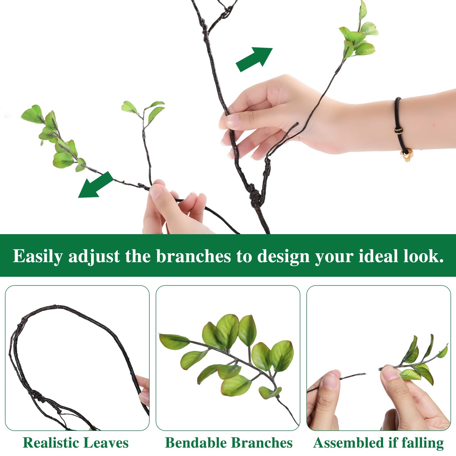 Faux Greenery Stems Branches for Vases, 4 Pcs Realistic Ficus Branches Fake E…