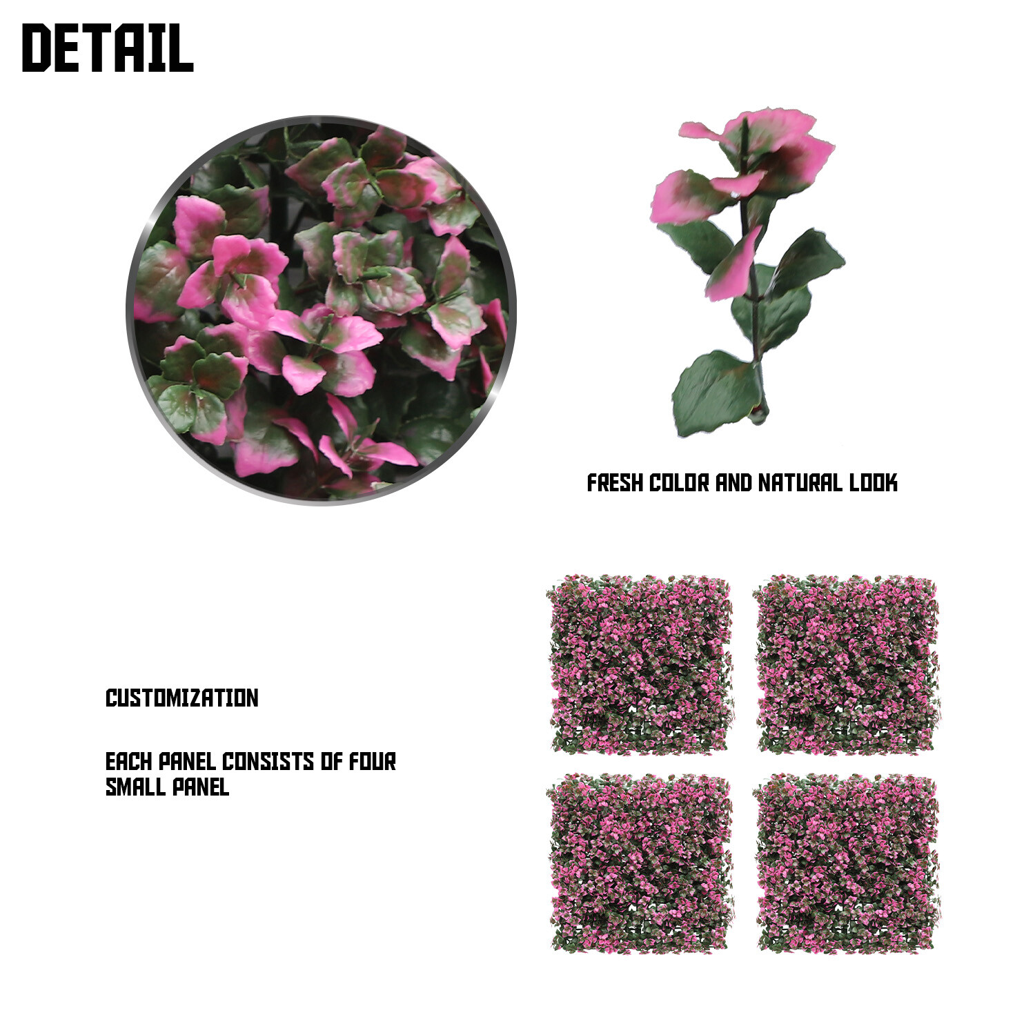 20″x20″ Artificial Faux Leaf Pink Reineckia Carnea Fence Screen Wall Decor Panel