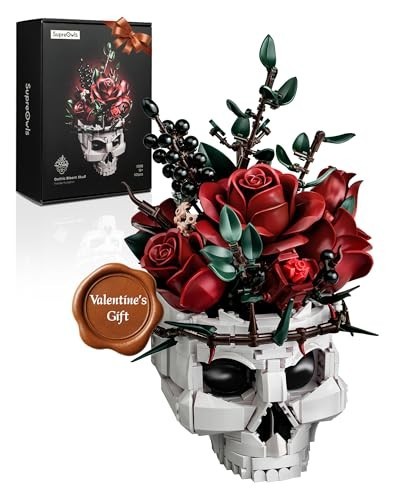 Skull Roses Flower Bouquet Building Set – Gothic Home Decor Kit for Her, Valenti