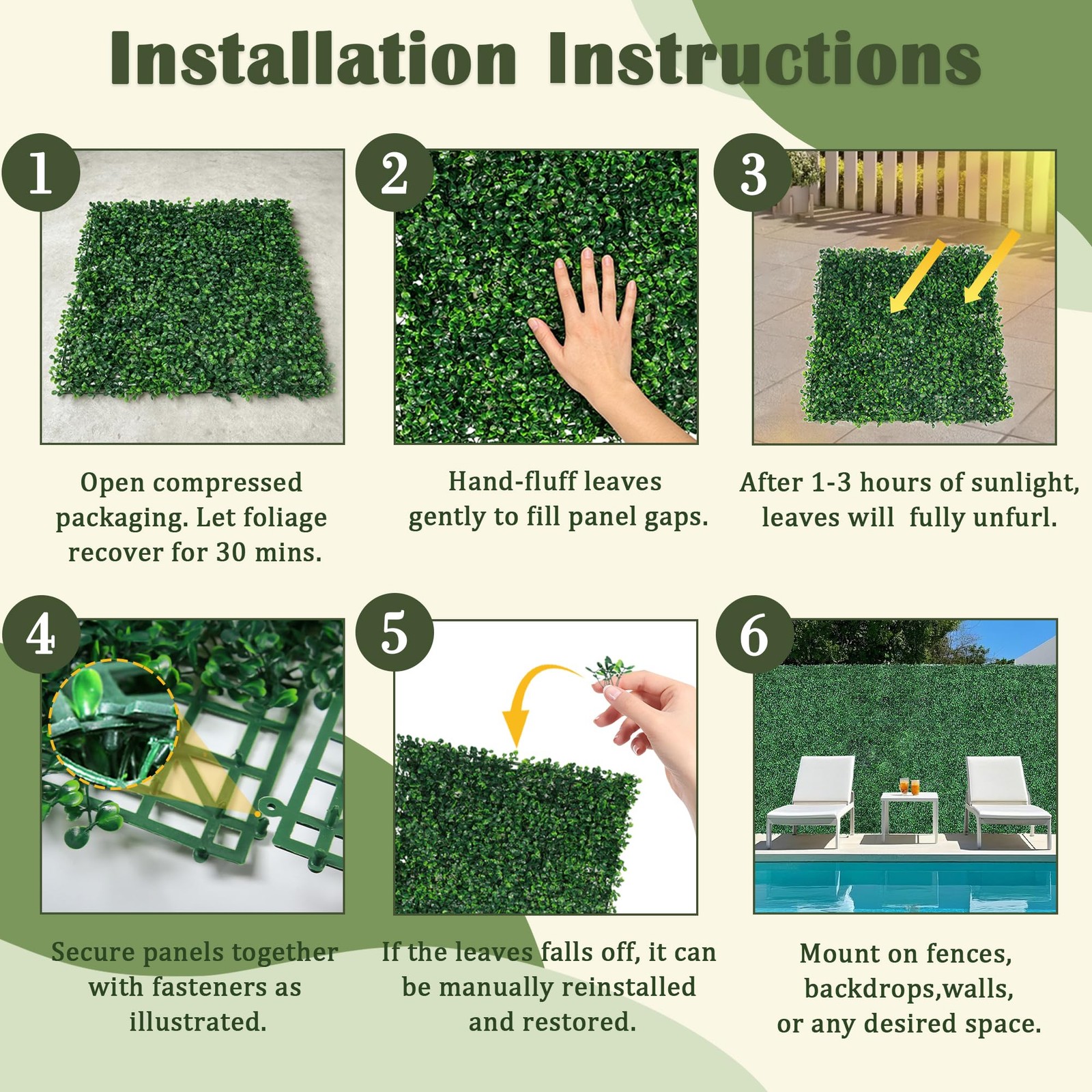 12 Pieces 20″x 20″ Artificial Boxwood Panels Topiary Hedge Plant Privacy Hedge