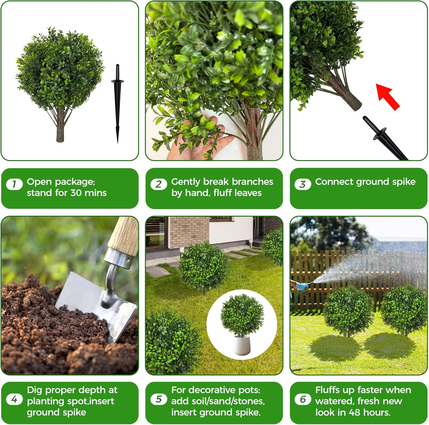 Set of 4 UV Resistant 21.6″ Artificial Boxwood Topiary Bushes for Indoor/Outdoor