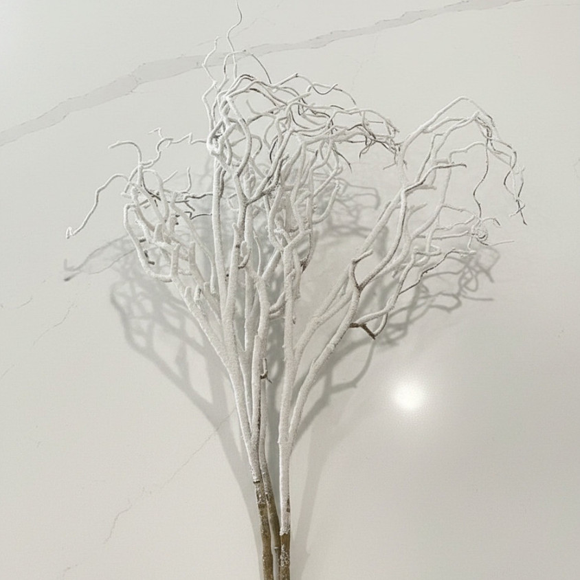 3 White Glitter Curly Willow Branches Christmas Trees Floral Arrangements 42″H