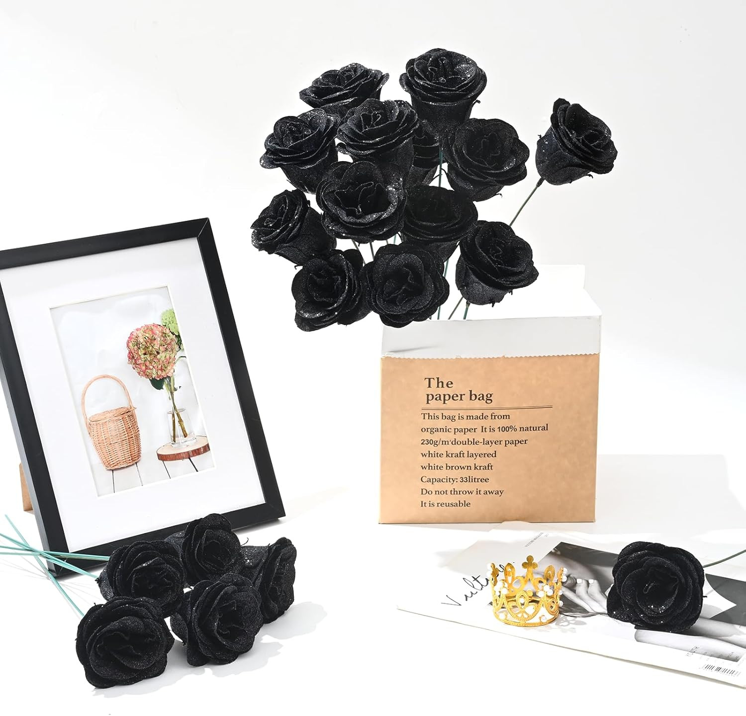 Black Glitter Roses Bouquet, DIY Flowers Bouquet, Birthday Gifts for Women Mom G