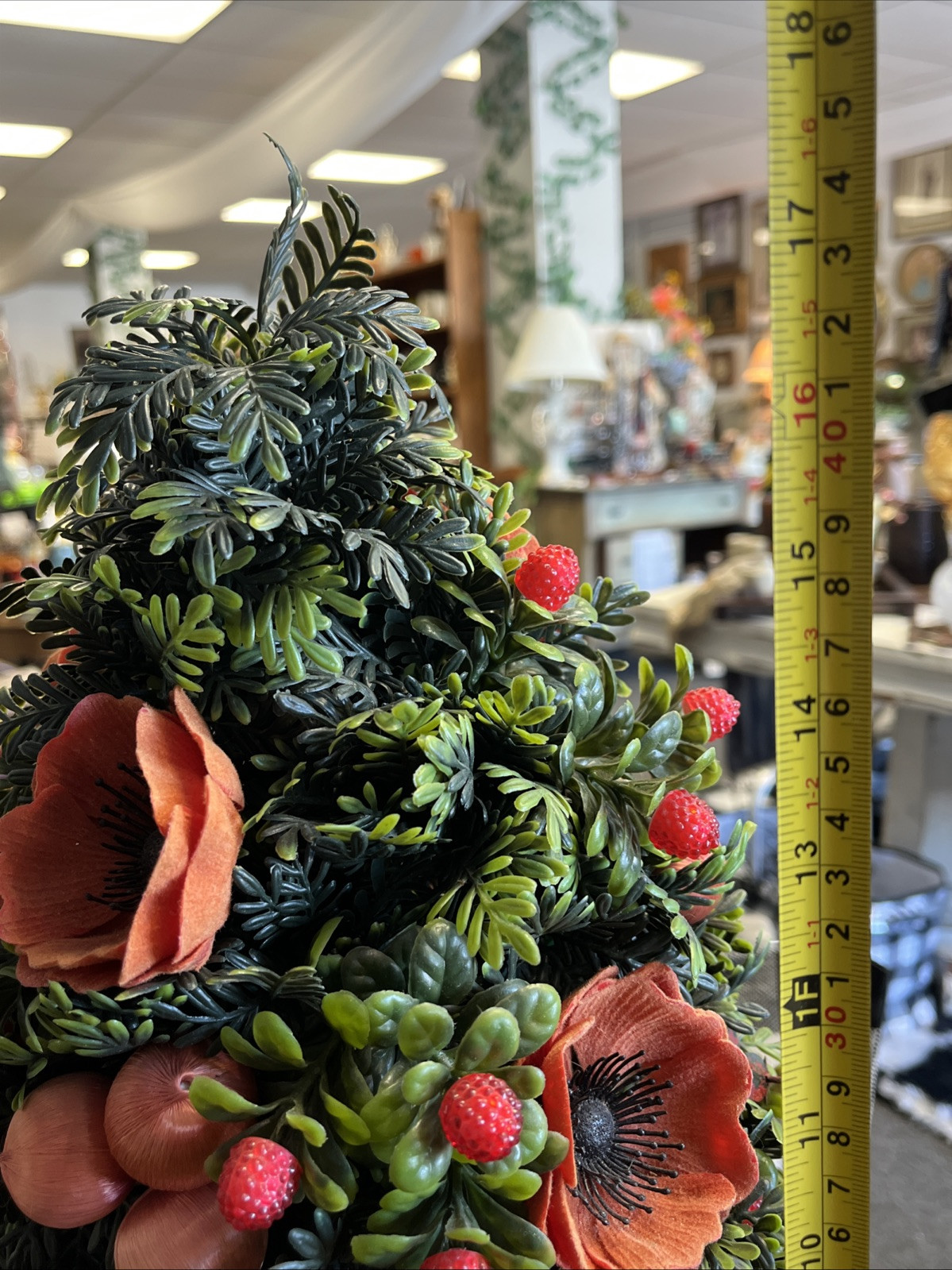 Vtg Mid-Century Plastic Floral Poppies Fruit Arrangement Centerpiece Xmas Tree
