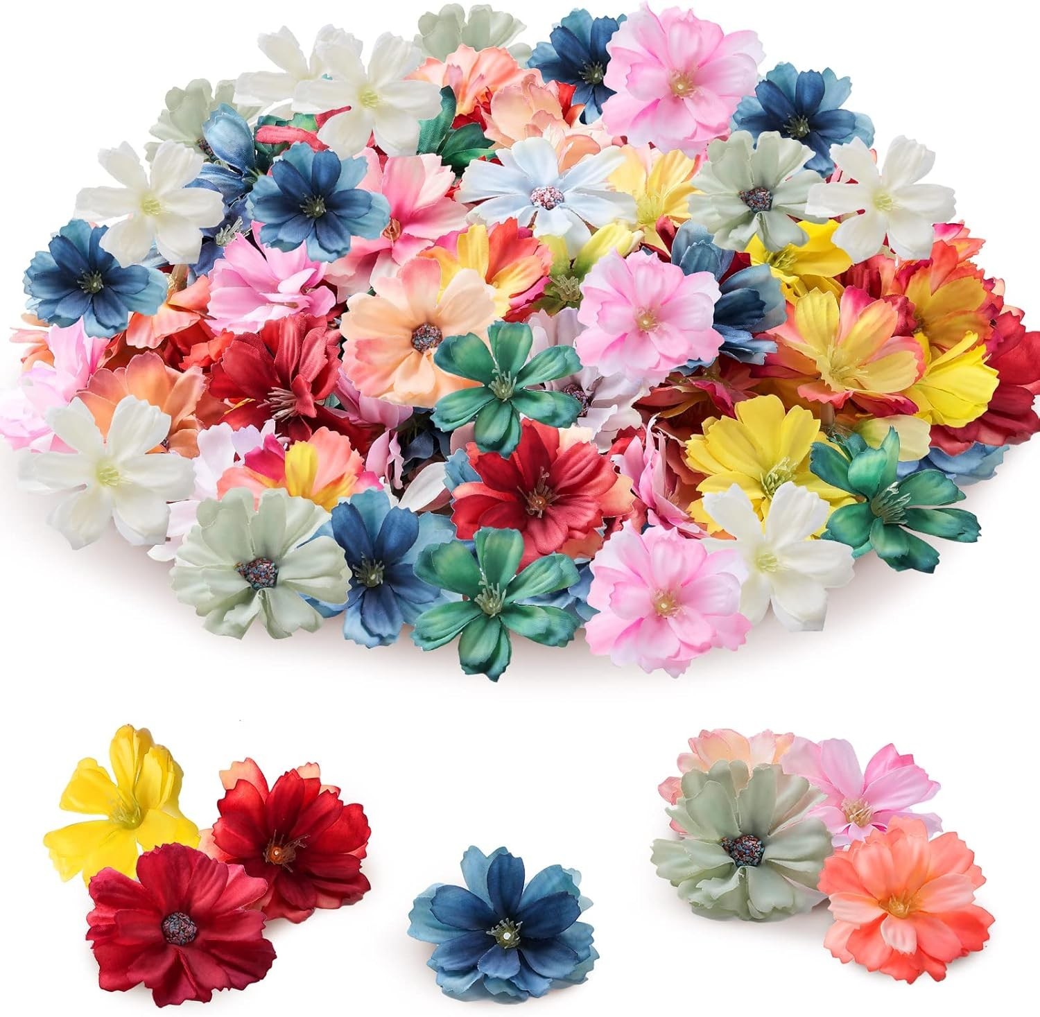 120 Pieces Faux Flowers for Crafts Artificial Small Flower Heads Silk Flowers…