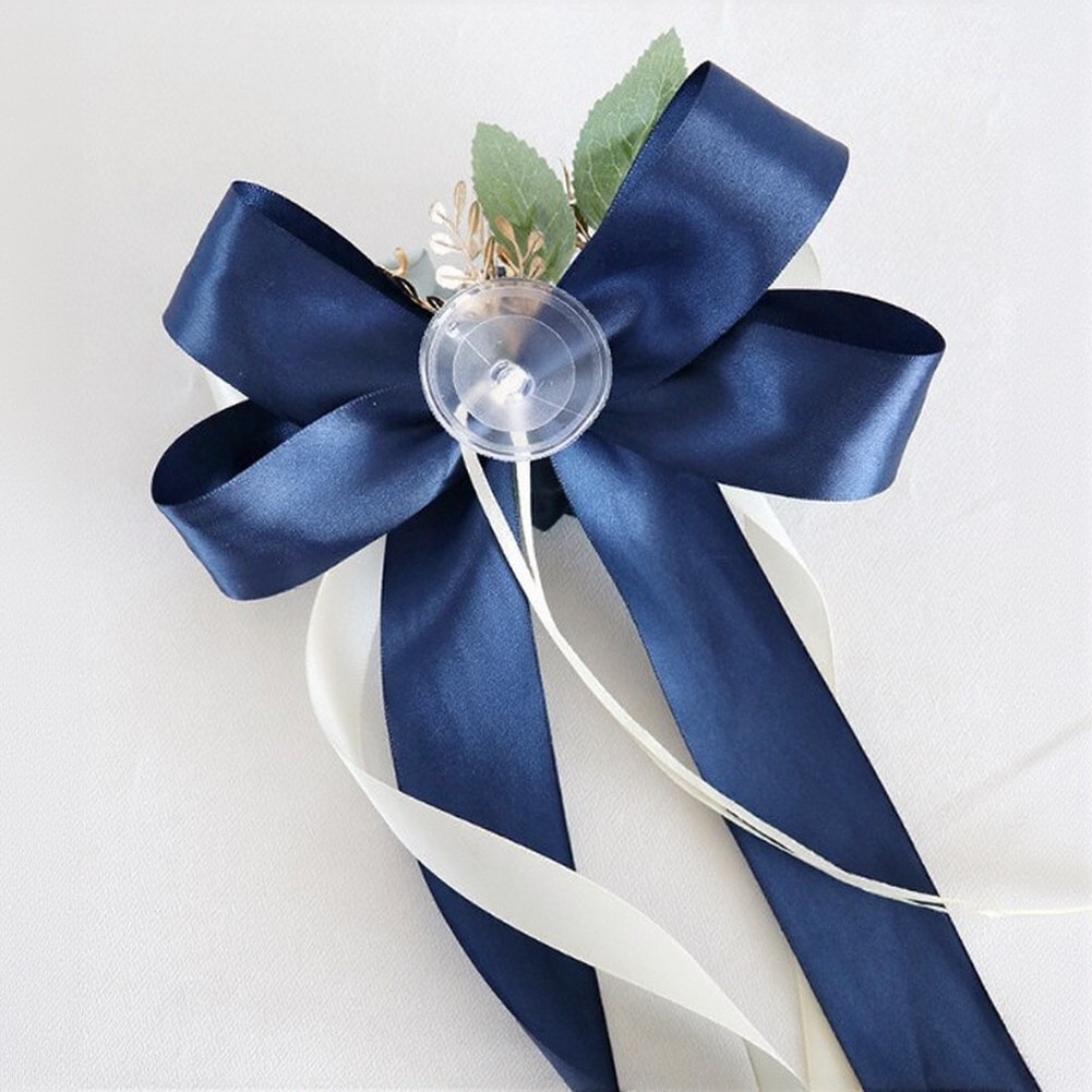 Flower Bow Car Mirror Decor for Wedding Use Plastic 36x17cm with Suction Cup
