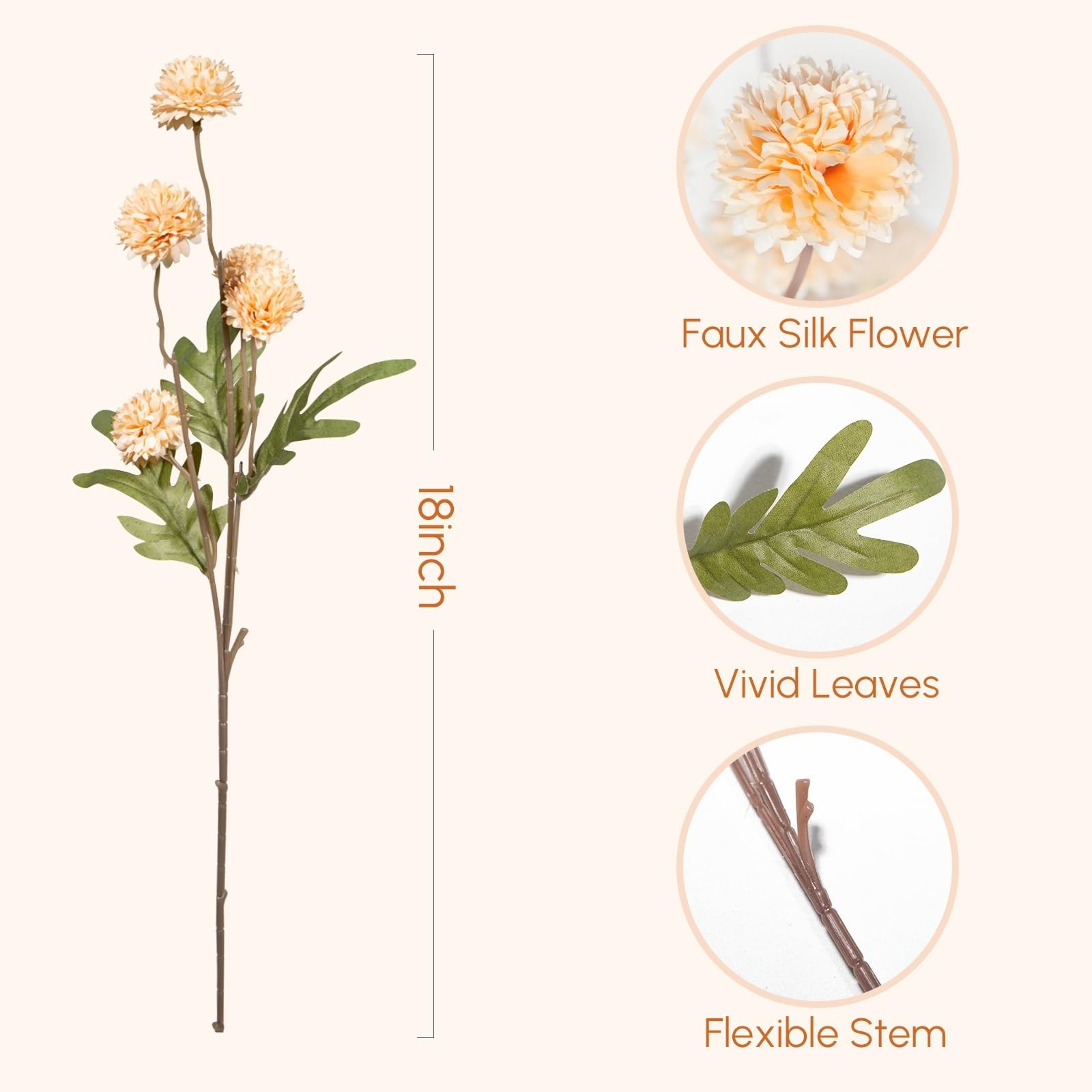 5 Pcs 20″ Artificial Chrysanthemum Silk Flowers, Small Fake Flowers with Long…