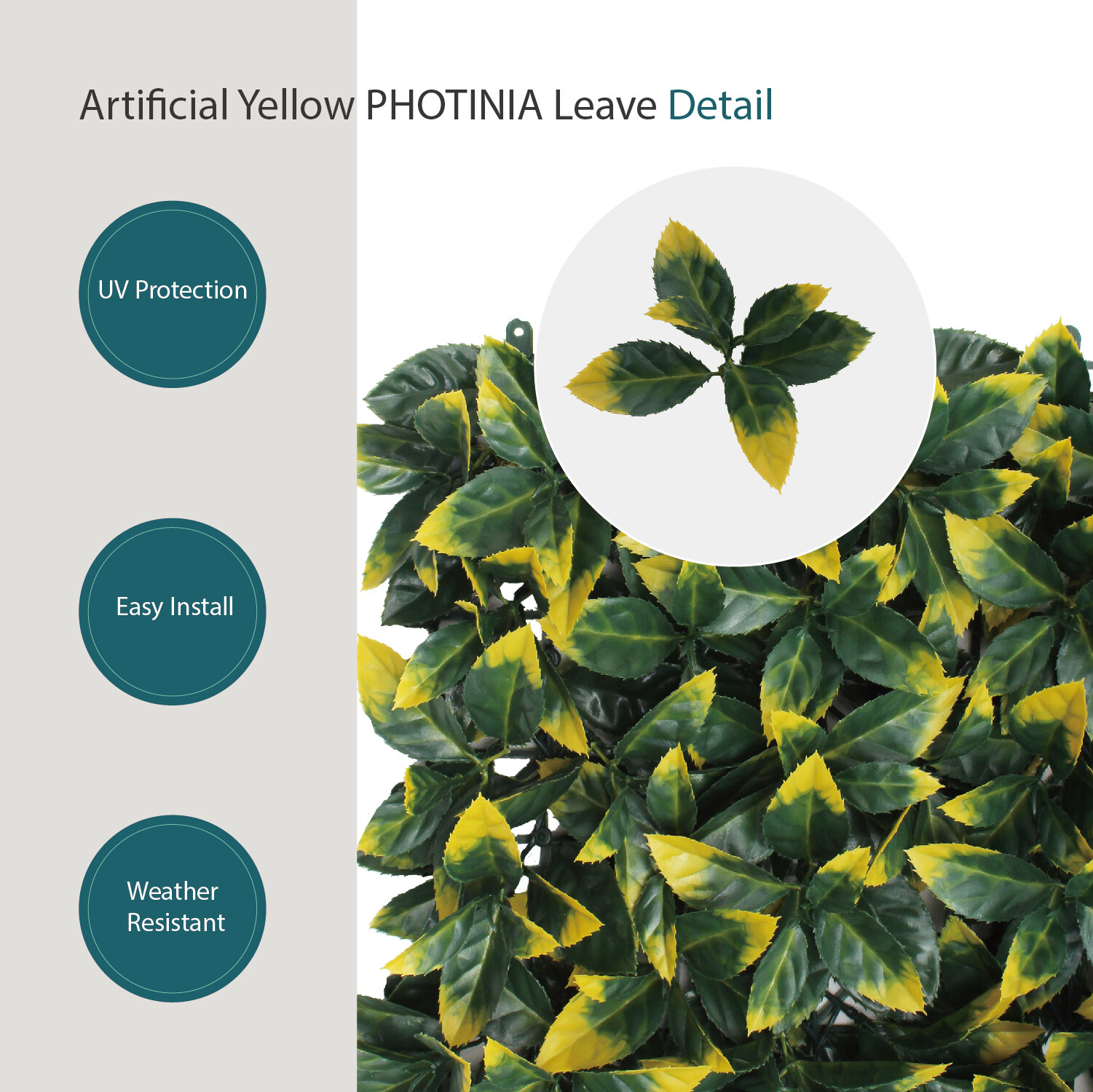 20in Artificial Yellow Photinia Mat Wall Hedge Decor Privacy Fence Panel Grass