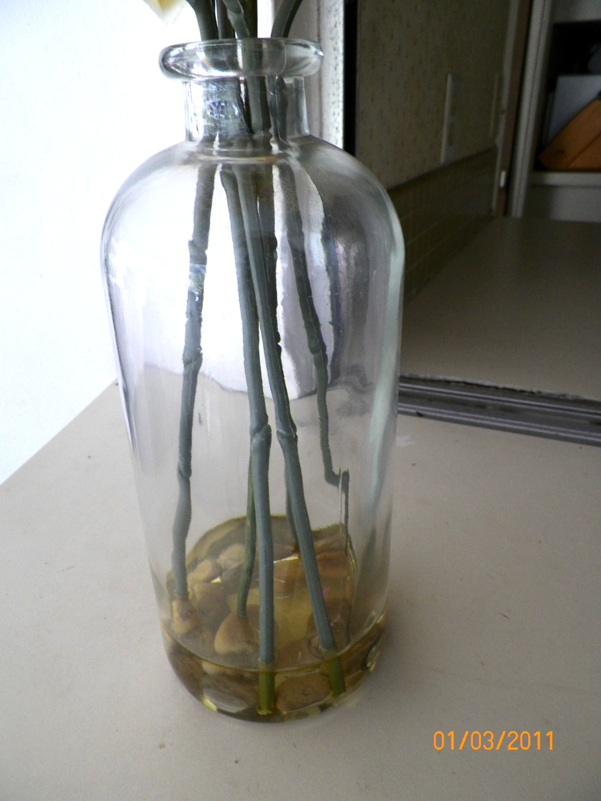 approx 27” VIBRANT FABRIC ORCHIDS IN GLASS VASE & FAUX H2O