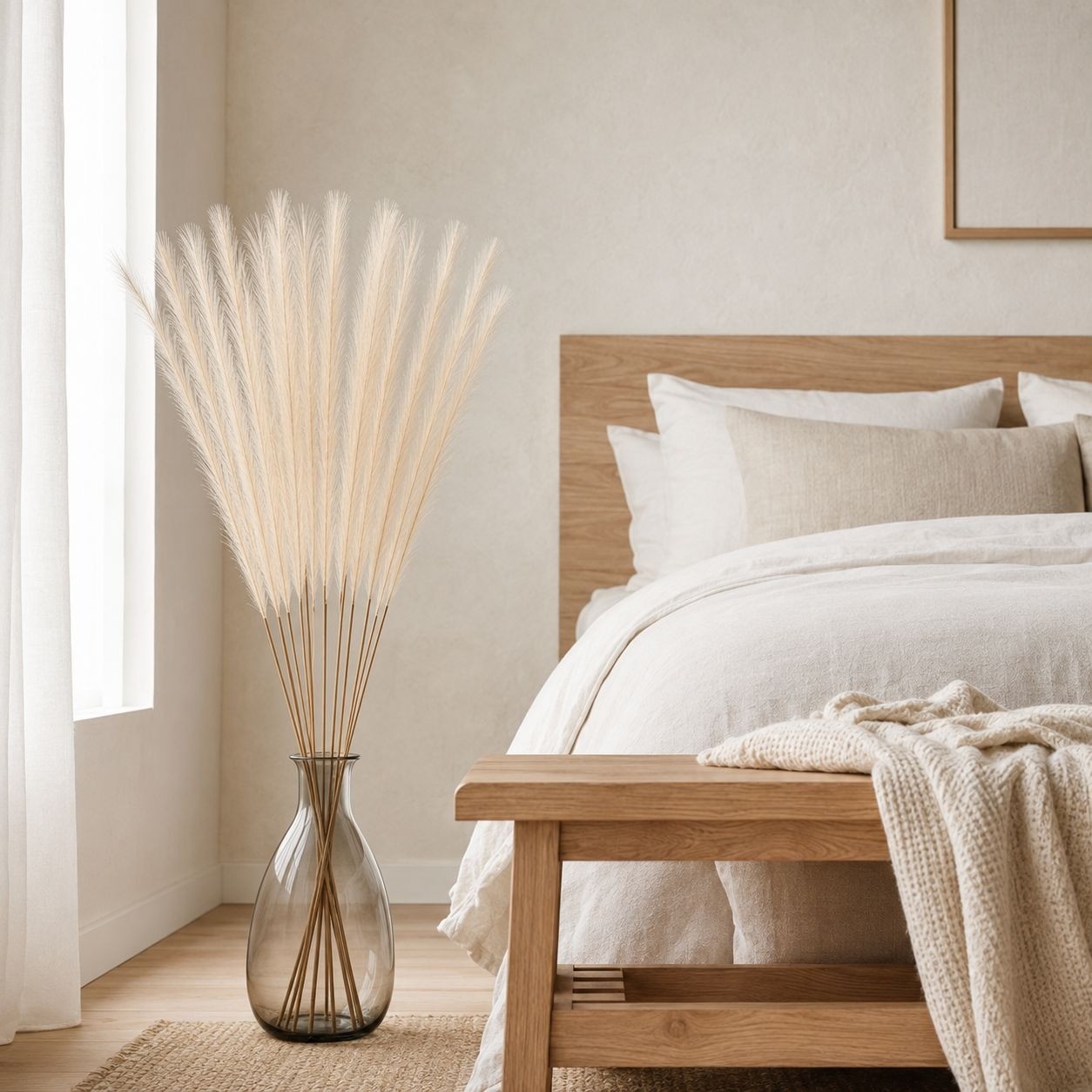 Ivory Artificial Pampas Grass Stems Set of 16, 31 Inch Faux Plumes for Tall Vase