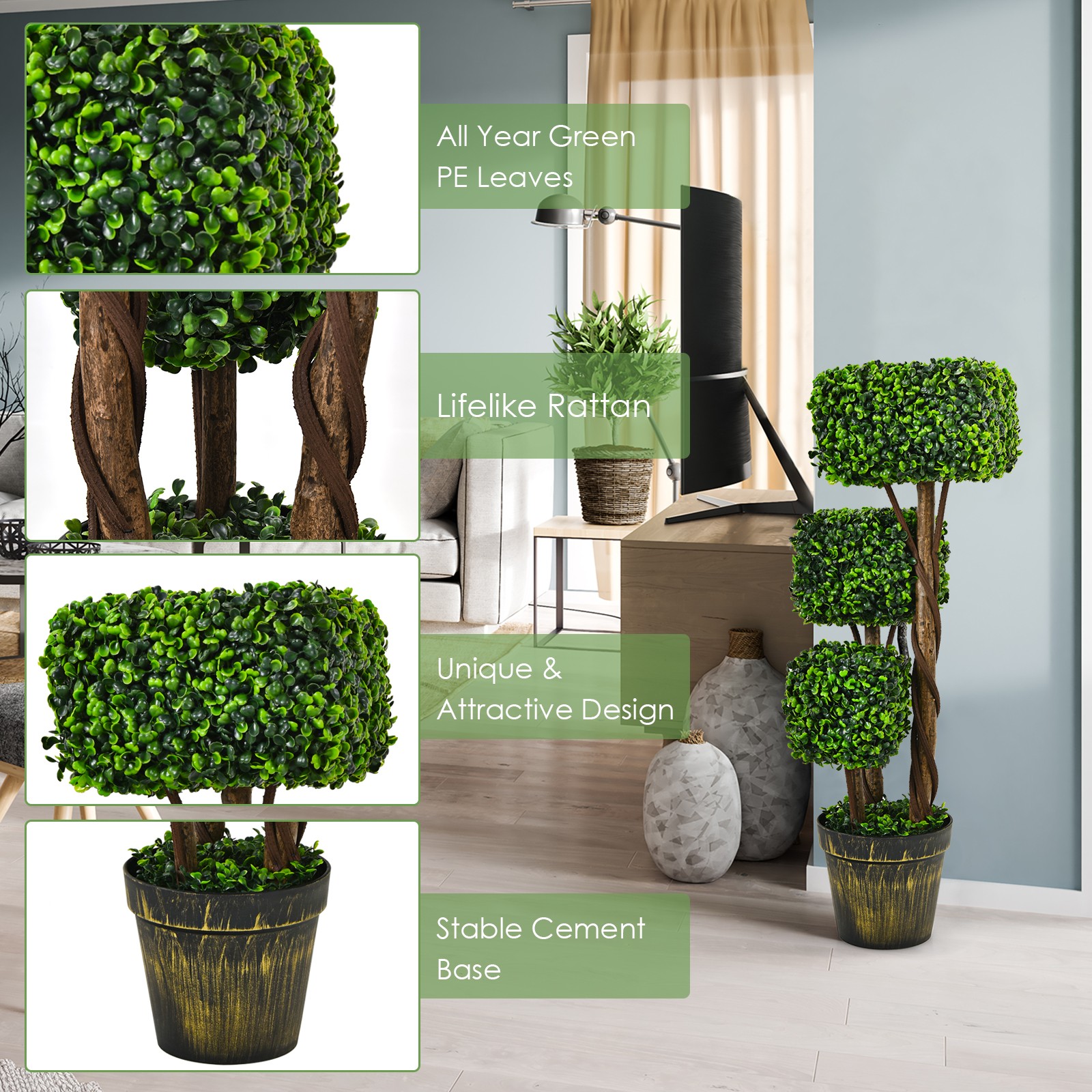 Costway Artificial Boxwood Topiary Tree 36 ” UV Protected Indoor Outdoor Decor
