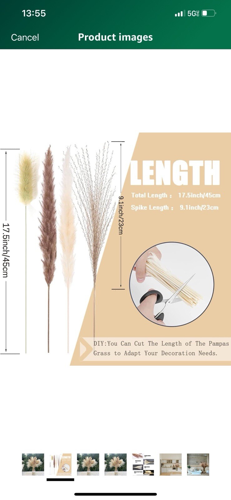 Pampas Grass Decor 110 pcs 17.5inch Natural Dried Pampas Grass-15Pcs White Pampa