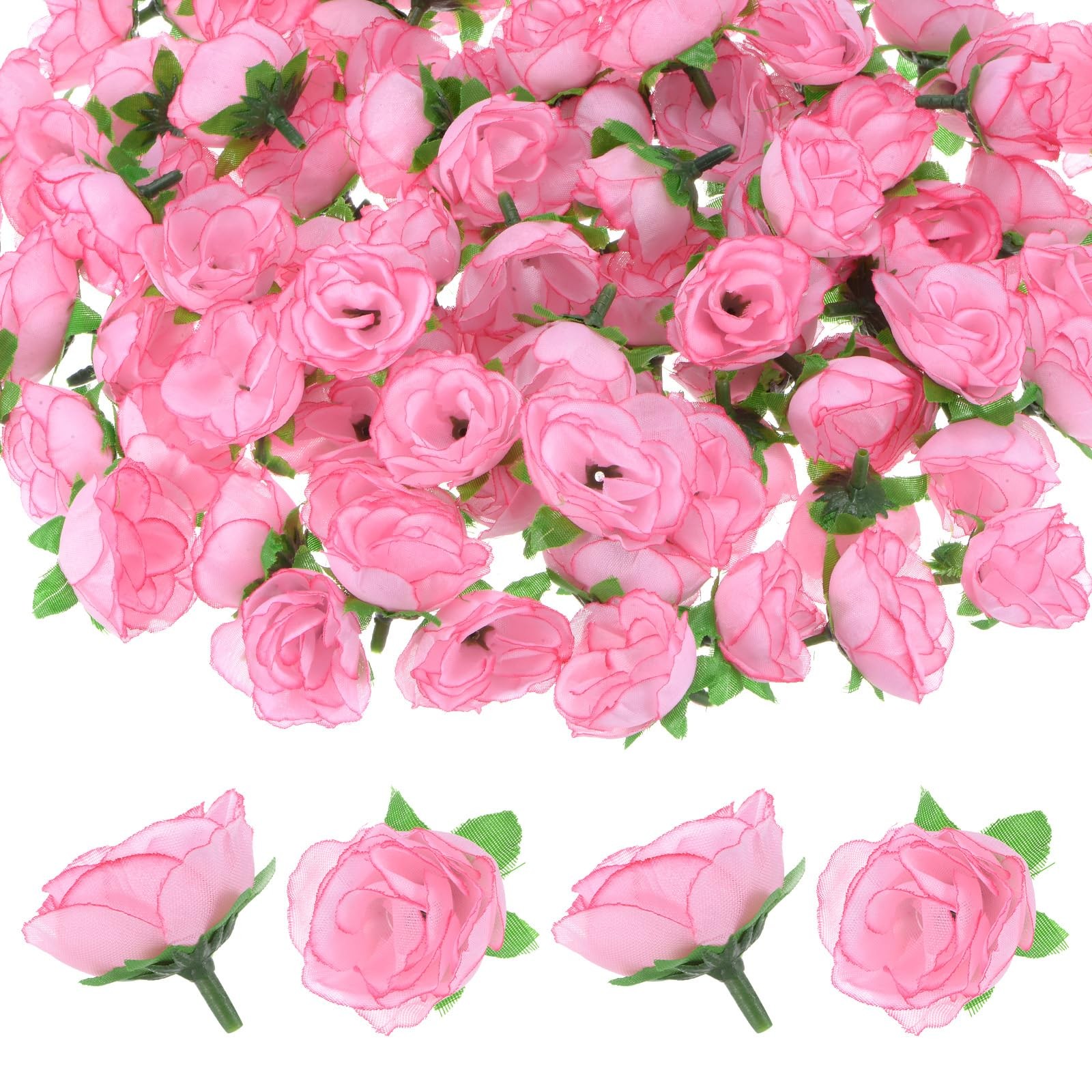 50 PCS Pink 1.2 Inch Artificial Roses Small Silk Faux Rose Head Fake Bloom