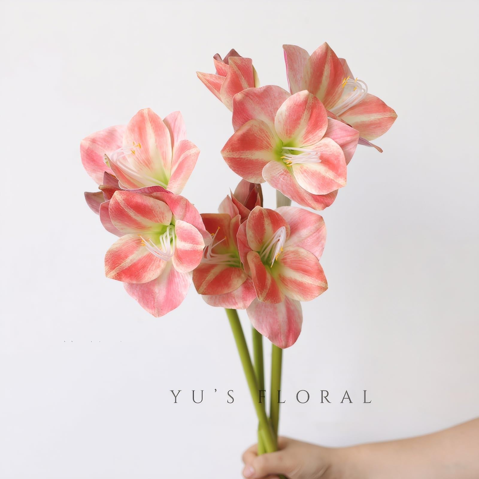 21.5″ Artificial Amaryllis Flowers 3pcs Pink Fake Silk Flowers Faux Belladonn…