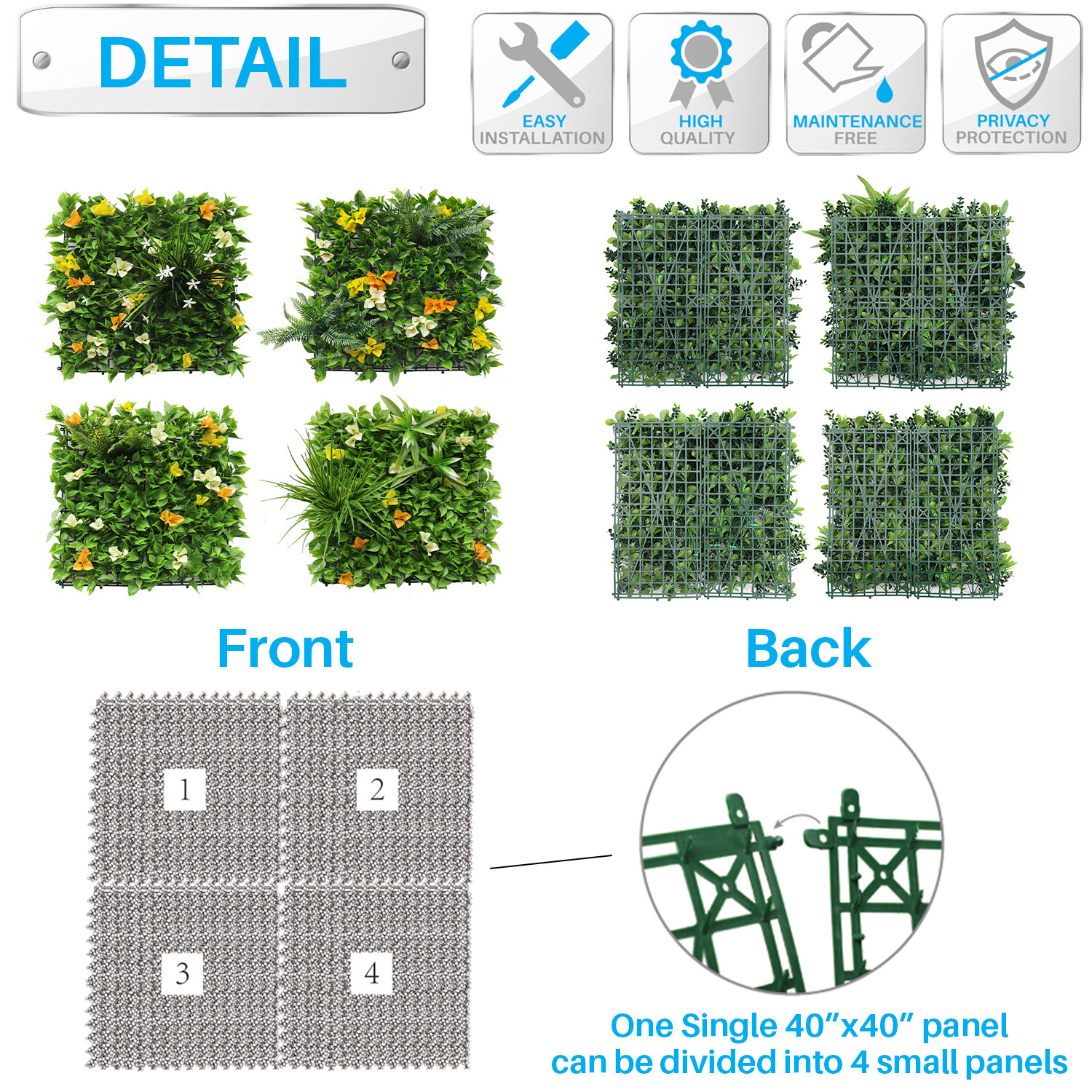 40 Inch 3D Artificial Boxwood Wall Hedge Mat Panels Outdoor Grass Fence Style#6